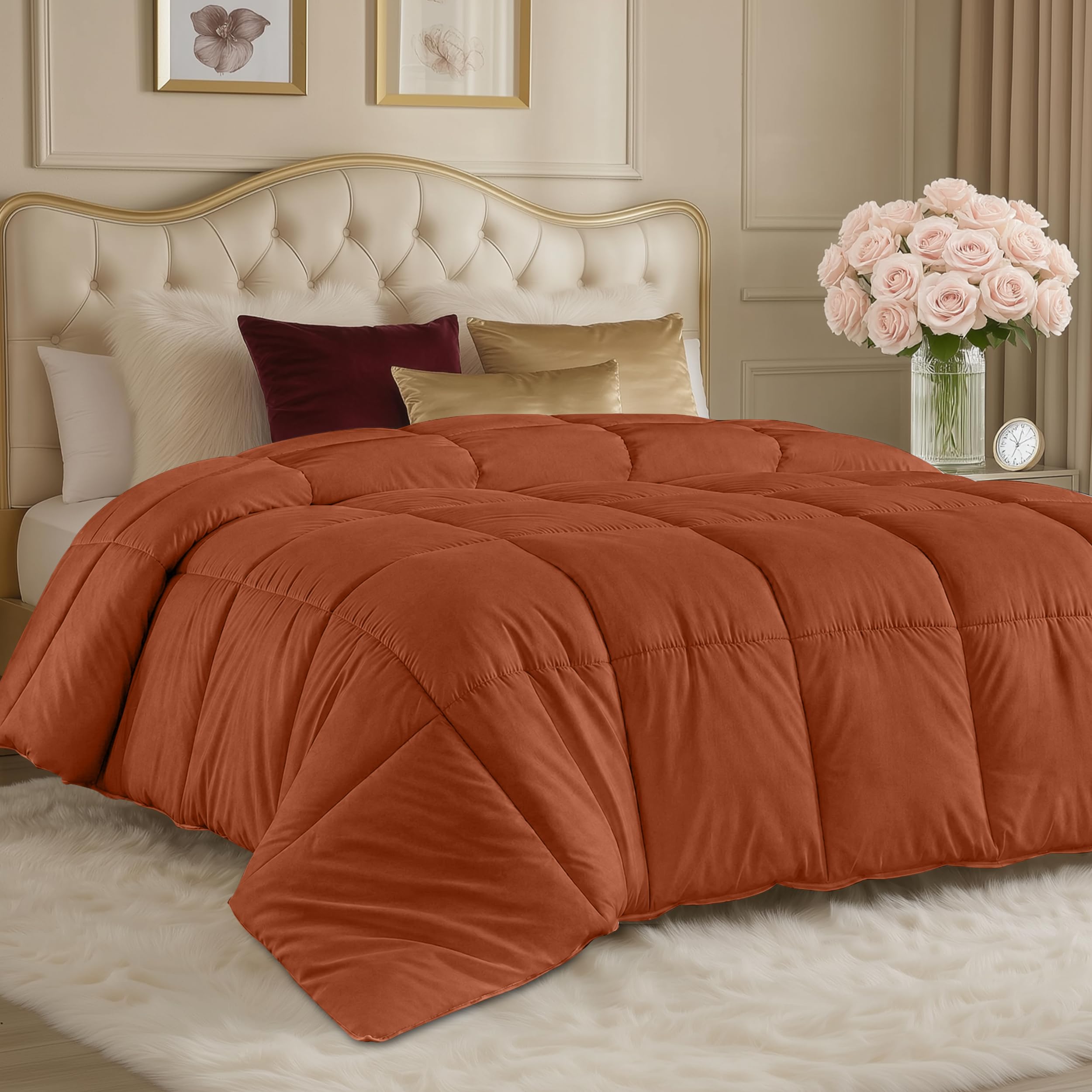 Utopia Bedding Comforters Twin Size, All Season Duvet Insert, Down Alternative Box Stitched Bed Comforter with Corner Tabs, Machine Washable (Burnt Orange)