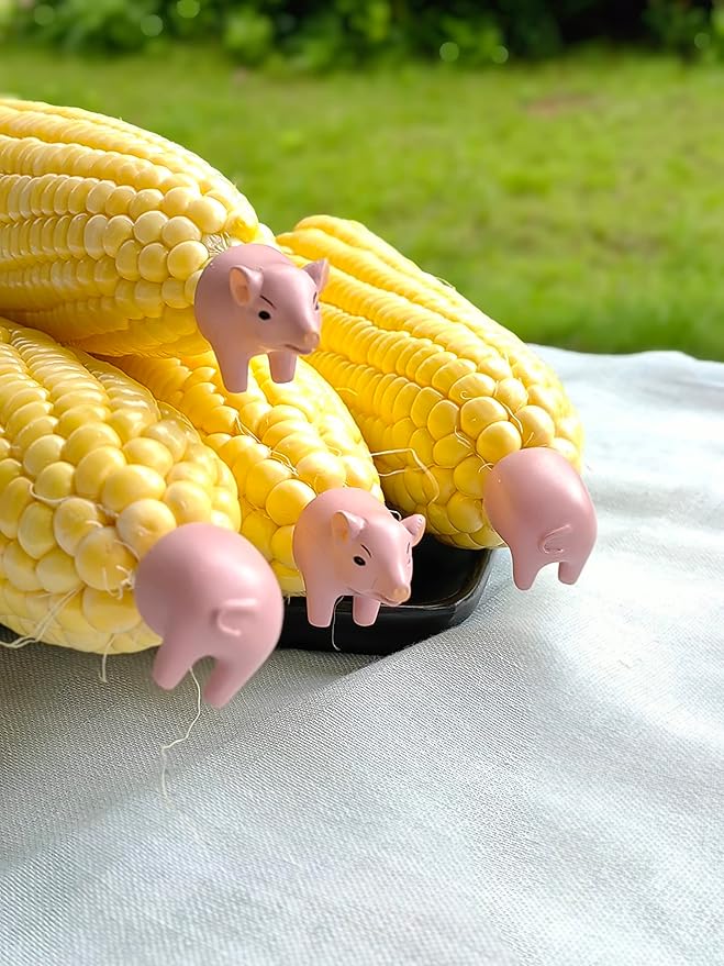 Set o f 2 Pairs Pink Pig Corn Holders (4 Pieces) Pink Hand