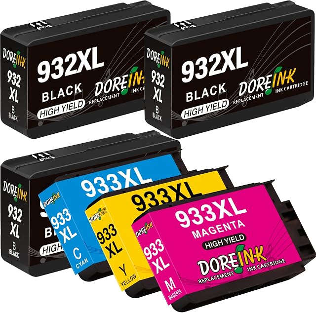 933XL 932XL Ink Cartridges Combo Pack Replacement for HP 932 933 Ink Cartridges Multipack for HP Officejet 7510 6700 6600 7612 7110 6100 7610 7620 Inkjet Printers(Black Cyan Magenta Yellow, 6-Pack)
