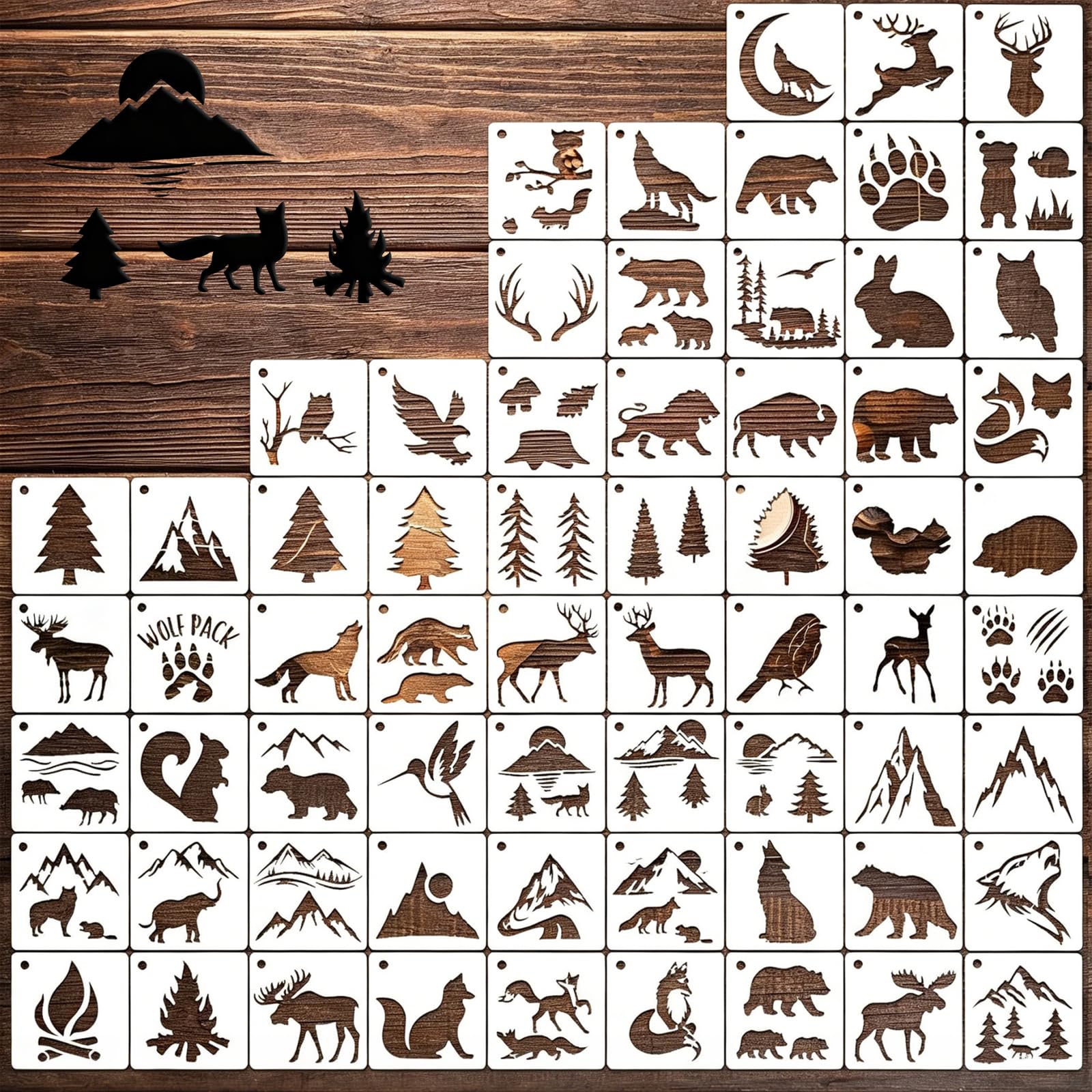 65pcs Forest Animal Stencils for Crafts, Reusable PET, 3in
