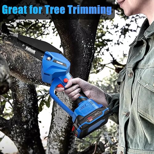 Miniatura 6 de Motosierra de cadena eléctrica mini de 6 pulgadas inalámbrica con batería, sierra de mano tijeras de podar de cadena para ramas de árboles, patio,