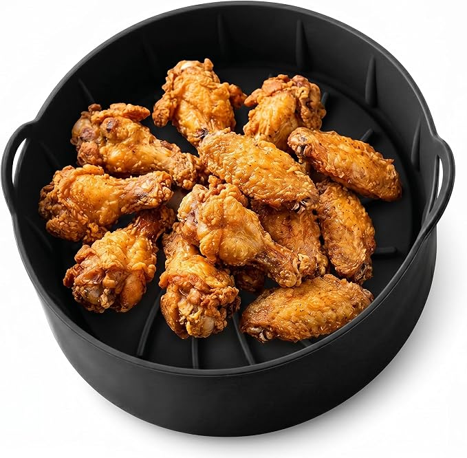 Forma de Silicone para Air Fryer, Redonda, Preta, 16,5 cm, Antiaderente, Fácil de Limpar