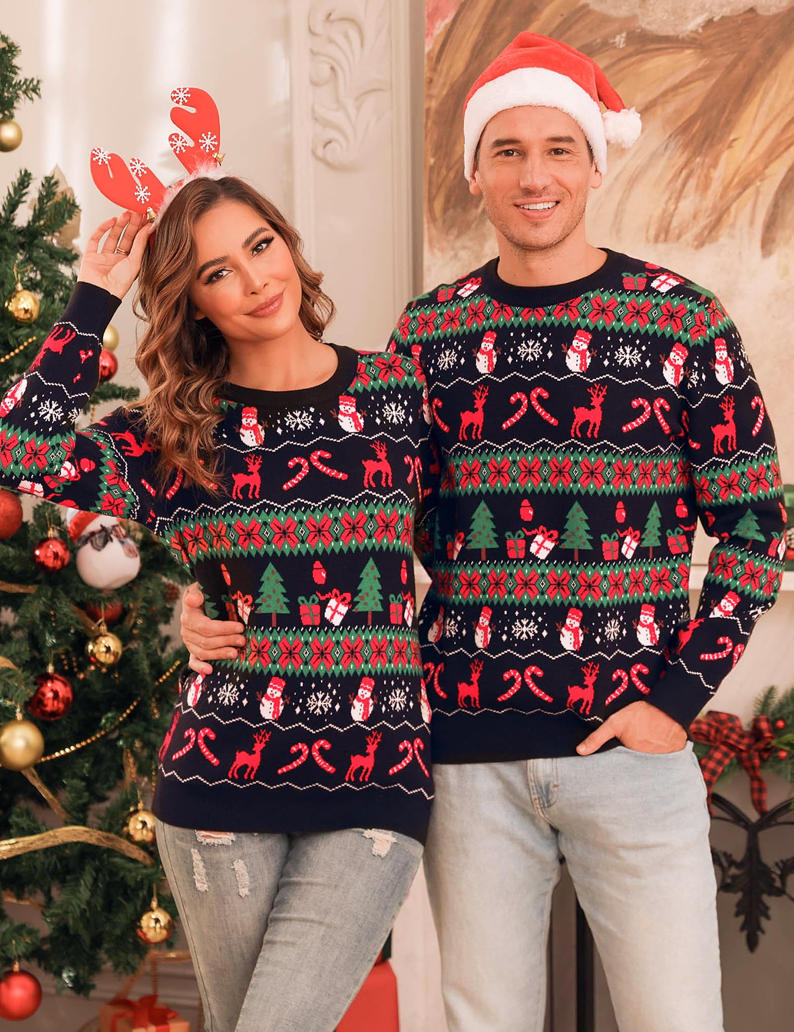 Totatuit Maglione Natalizio da Donna Maglione Lavorato a Maglia Maglione Invernale da Donna con Fiocchi di Neve e Renne