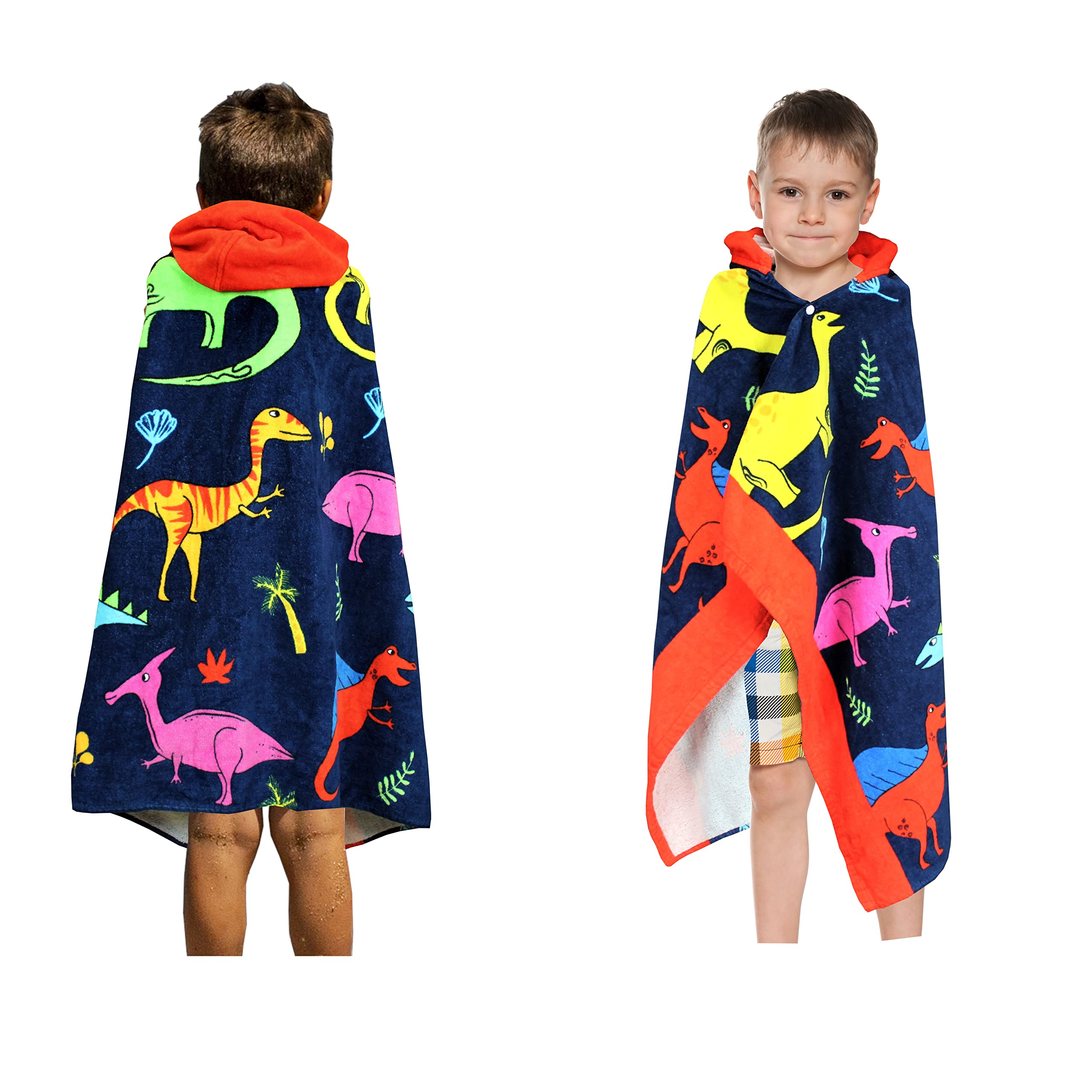 Toalla de playa con capucha para niños, diseño de dinosaurio, tamaño grande de 50 x 30 pulgadas, algodón suave absorbente con capucha para niños, niñas, envoltura/albornoz para