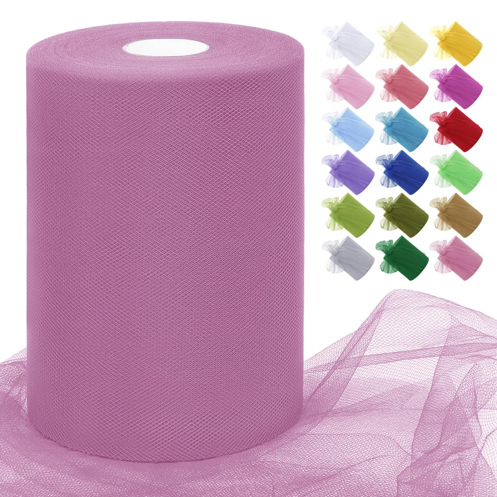 Uiopa Pink Purple Tulle Fabric Roll 15cm x 91m Polyester Netting Fabric Mesh Tulle Ribbon for Tutu Skirts, Gift Wrapping, Birthday/Party/Wedding Decoration, DIY Projects
