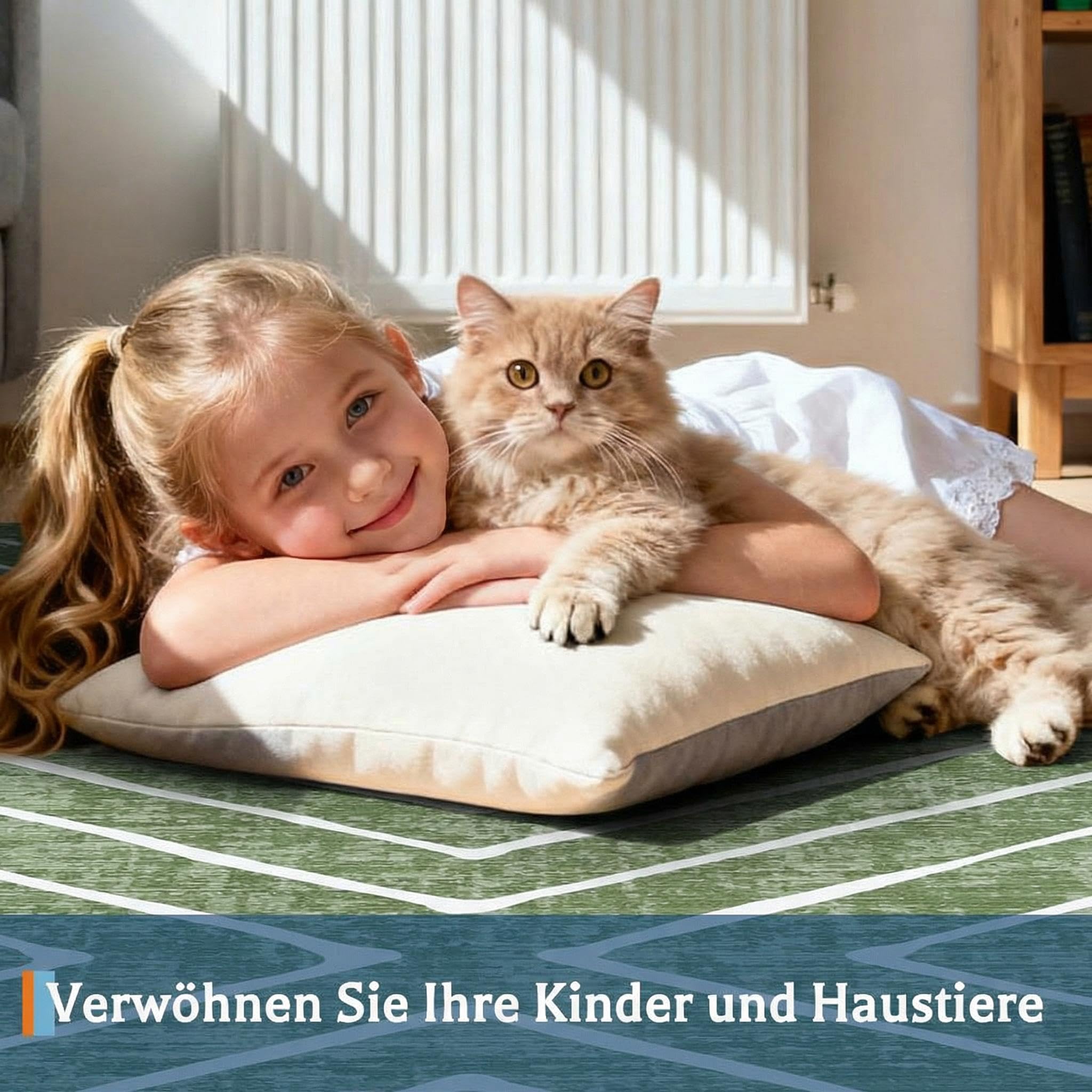 160 x 230 cm, tappeto lavabile per soggiorno, moderni tappeti geometrici per camera da letto a righe, morbido pelo corto, per cameretta dei bambini, ufficio, verde