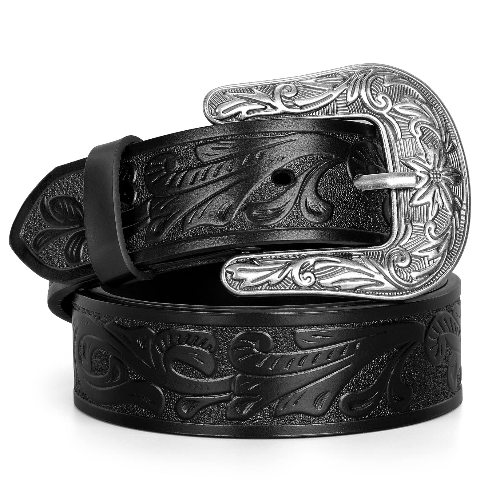 Western Leather Belt for Women Men Cowgirl Cowboy Floral  display picture 3