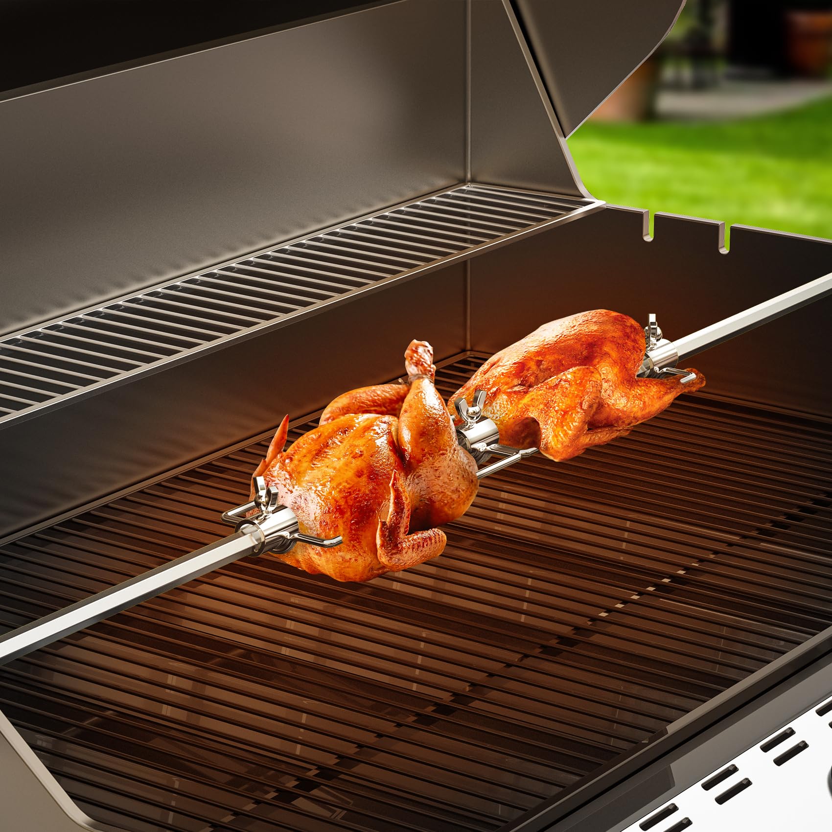onlyfire BBQ Fork para Pinchos de Barbacoa, Contiene Pinza Doble y 2 Pinzas para Carne, Chicken Skewer Kit, Grill Roasting Fork para Palos de Brocheta Hexagonales de 12MM, Cuadrados de 10MM y 8MM