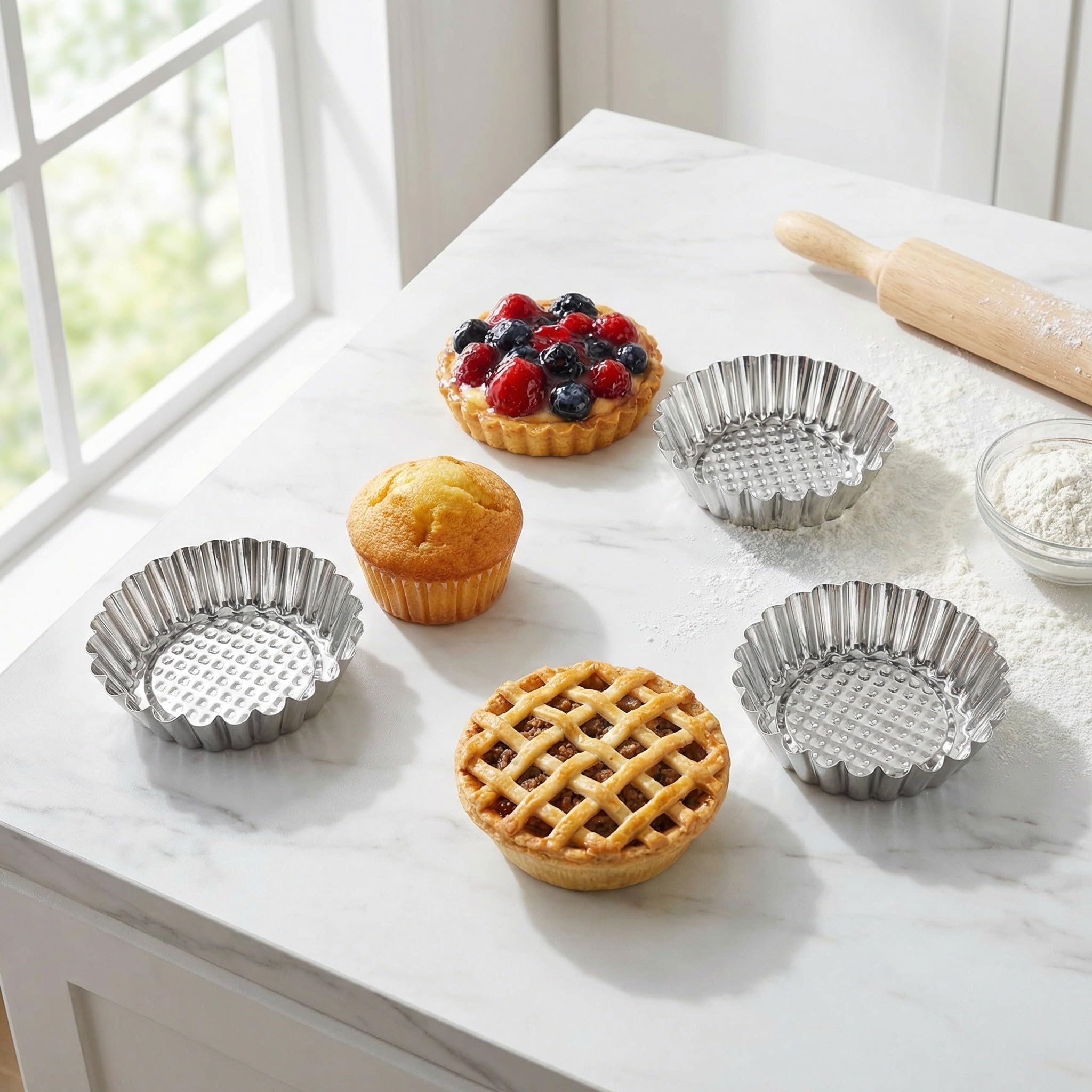 Moules à Tartelette en Acier Inoxydable 25pcs Antiadhésifs pour Pâtisserie Professionnelle, Mini Moules Polyvalents pour Cupcakes et Tartes