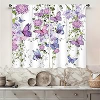 Vista 30 de Rusitc - Cortinas de cocina de 27.5 pulgadas de ancho x 39 pulgadas de largo, 2 paneles con bolsillo para barra, flores rosas claras