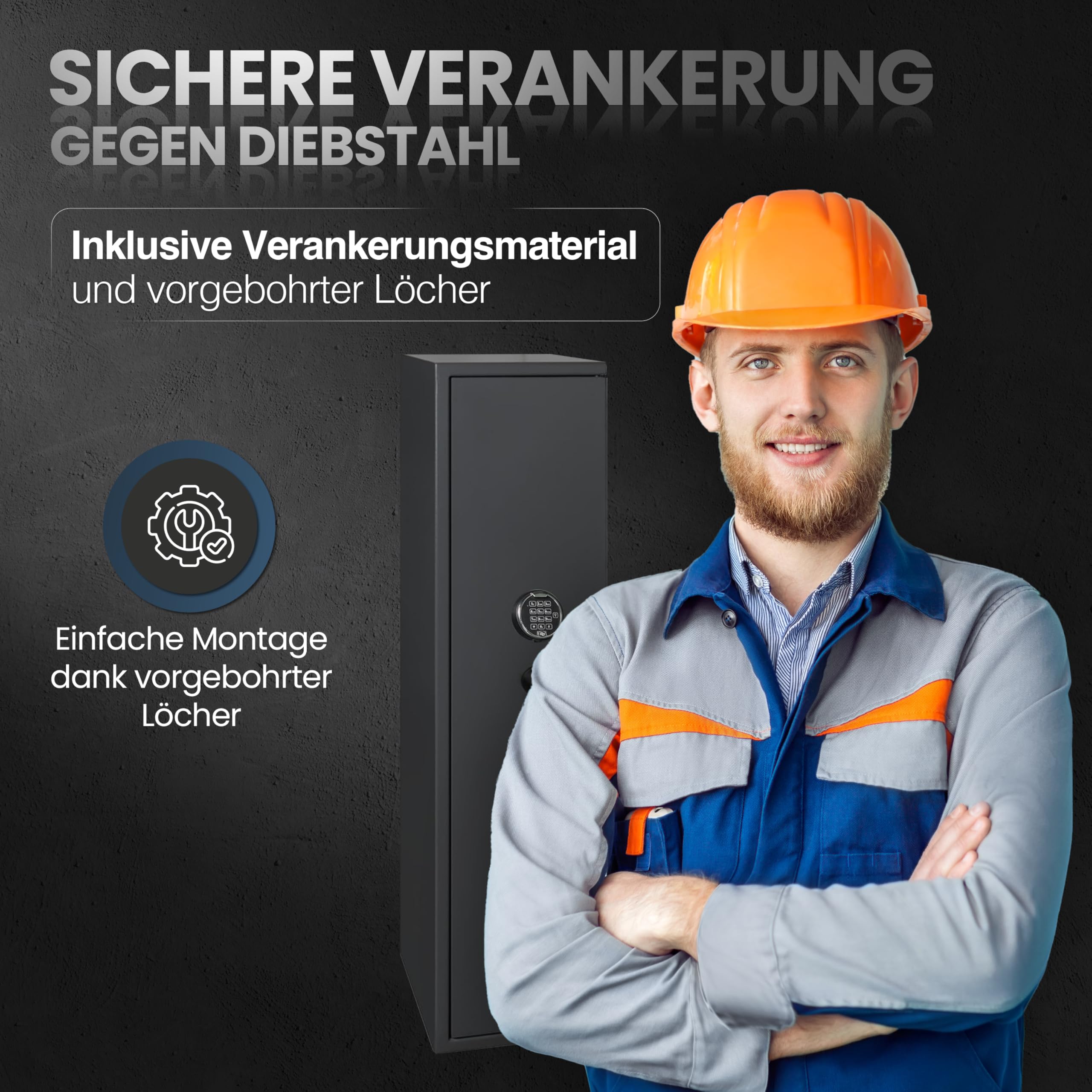 Waffenschrank EN 1143-1 Klasse 0 mit Zahlenschloss, Waffentresor Widerstandsgrad 0 mit elektr. Zahlenschloss, Waffensafe Grad 0 für 4 Langwaffen, Zugelassener Waffenschrank
