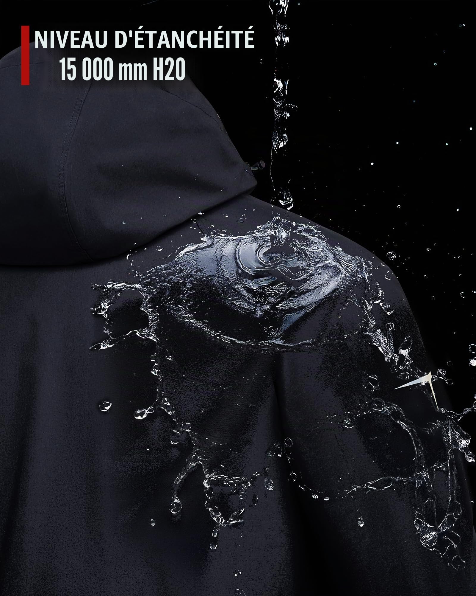RIDEIRON Combinaison de Pluie Moto Homme Imperméable 15000 mm Capuche Amovible Bandes Réfléchissantes Noir