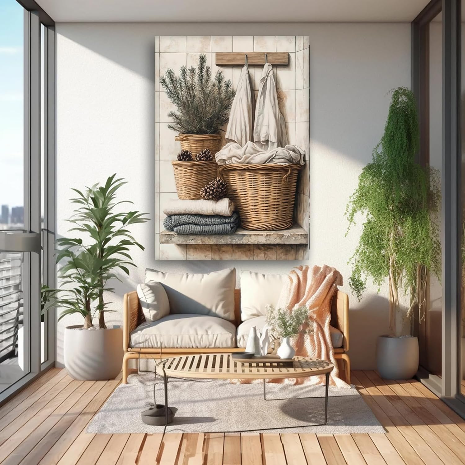 LXZNRQU Laundry Room Wall Decor, Laundry Baskets Painting Wall Art, Vintage Country Rustic Cottagecore Wall Decor Ready To Hang (Wrapped Canvas,12×18 inch)