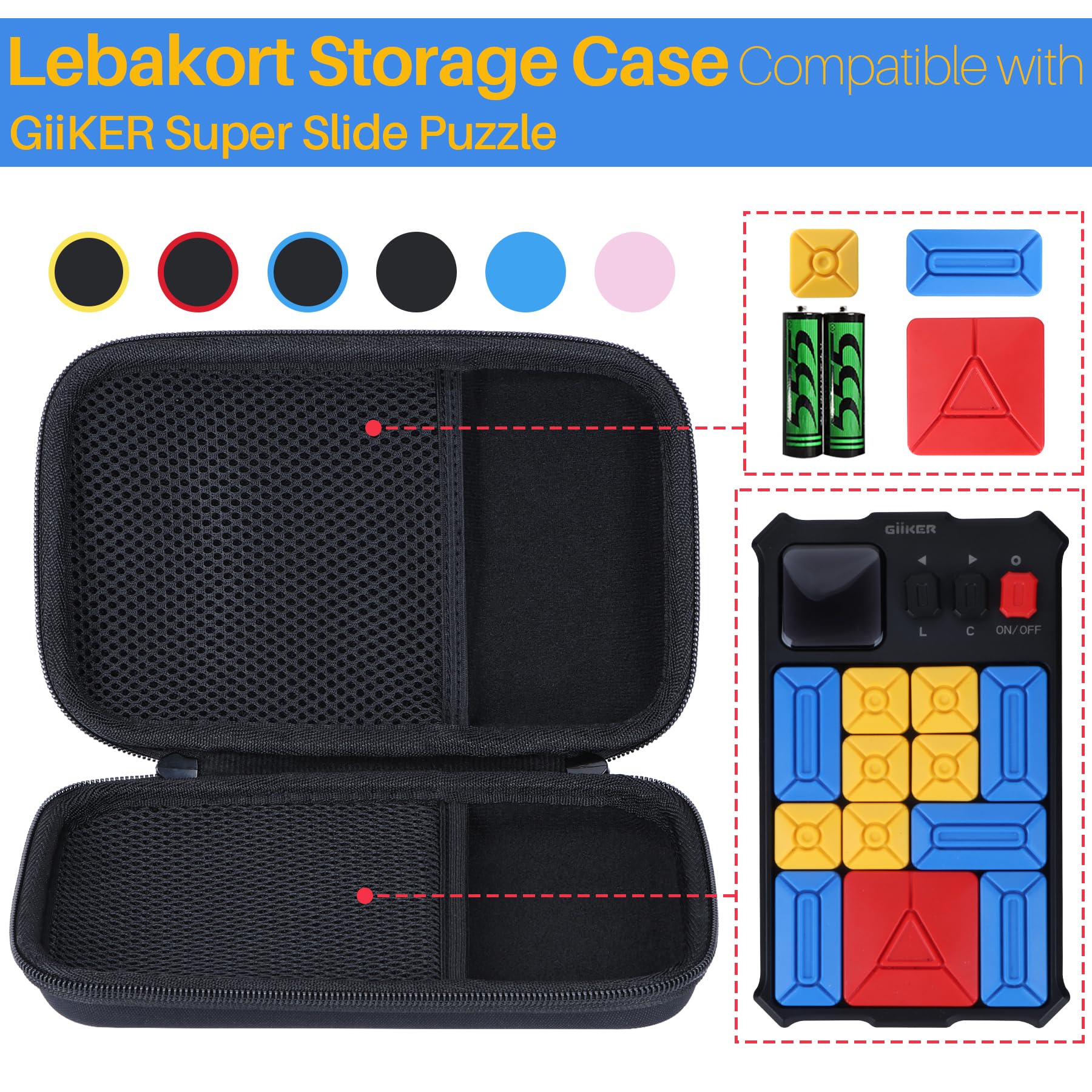 Lebakort Storage Case Compatible with GiiKER Super Slide Puzzle Games Original 500+ Challenges Brain Teaser Puzzle Toys (Black + Blue Case) - Image 3