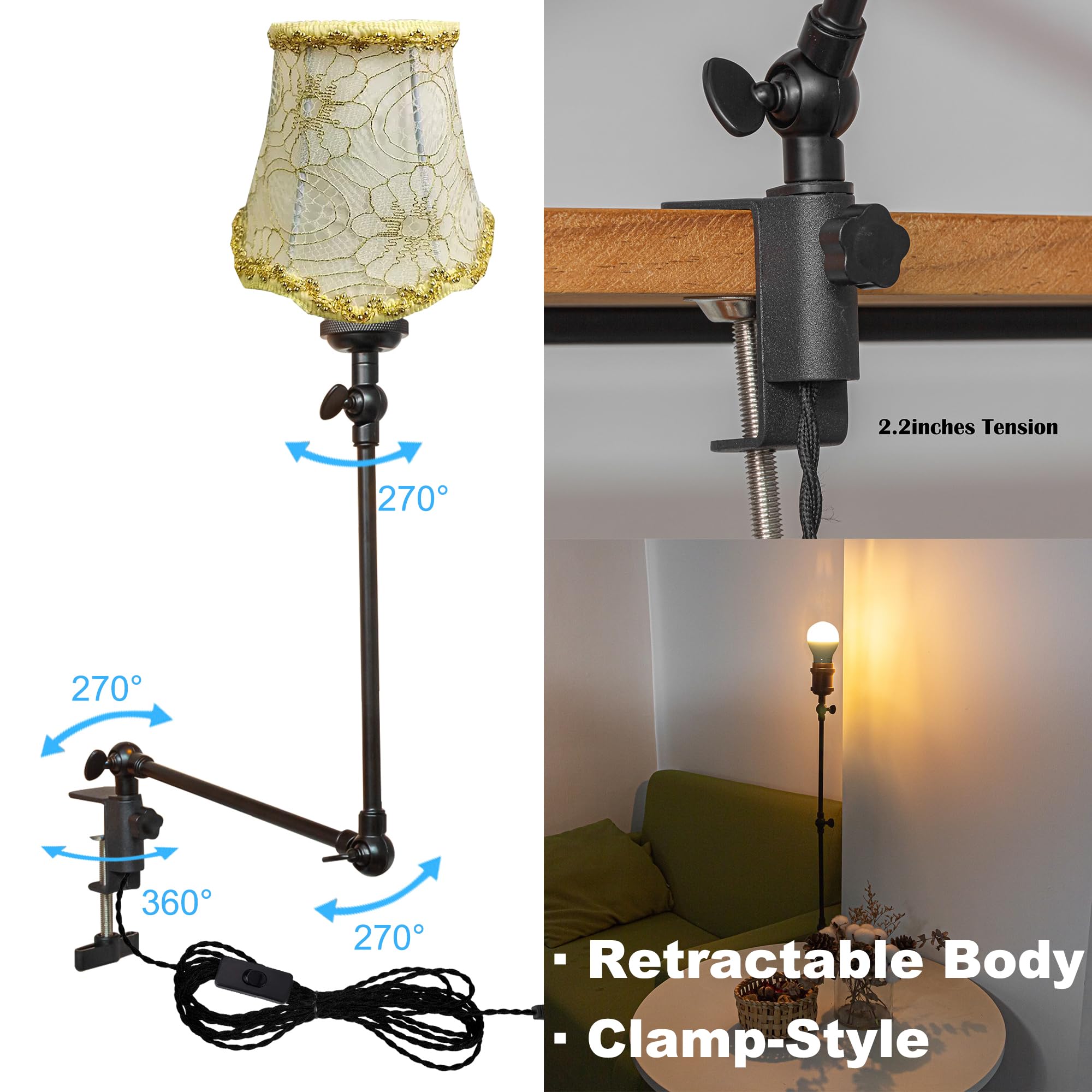 Klemmleuchte mit Fernsteuerung,1 Packung Leselampe mit 2,5 m Kabel, Dimmbar Nachttischlampe,Augenpflege Schreibtischlampe für Büro Heimgebrauch, E27 Lampenhalterung - DZ0330/5