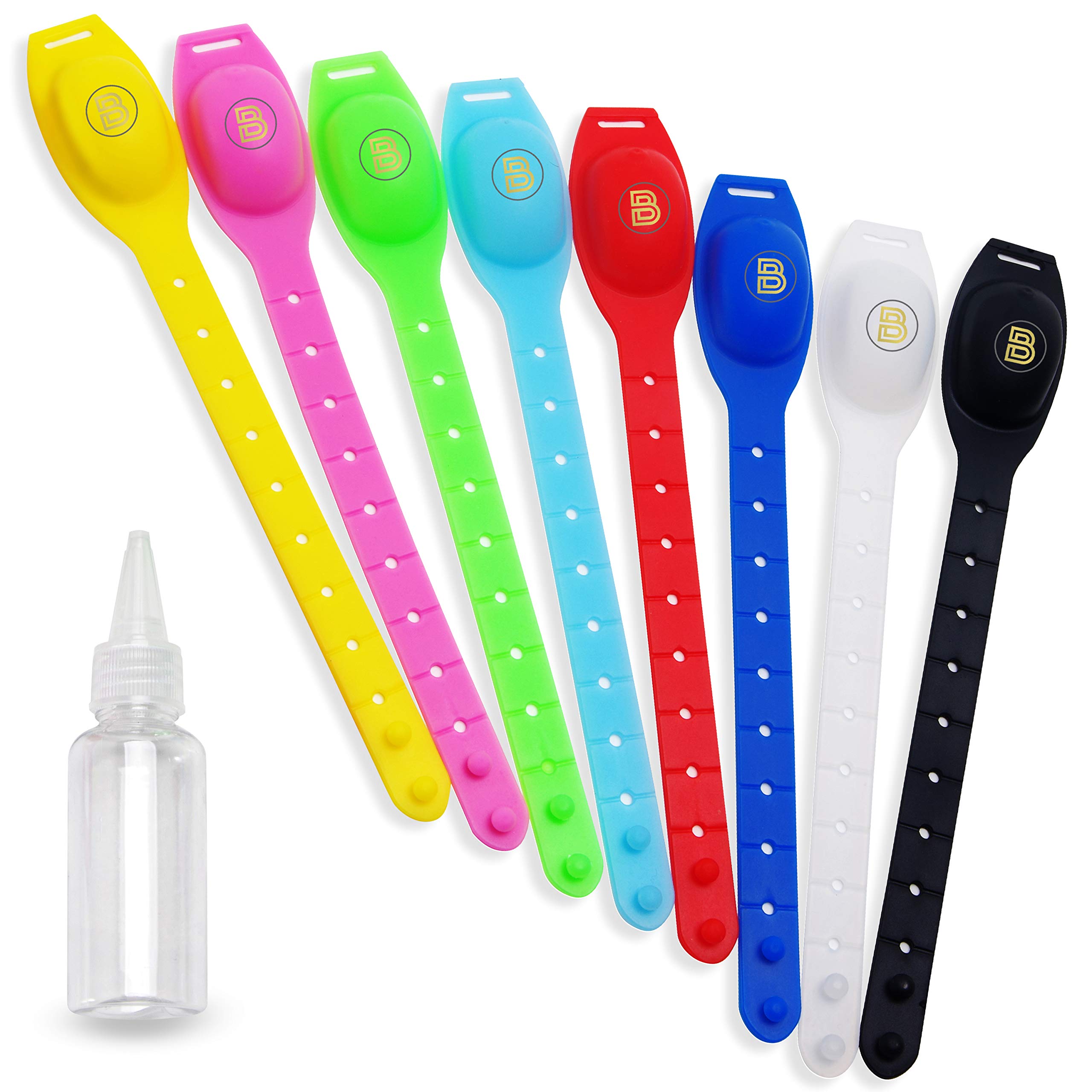 Braccialetto Igienizzante Mani Disinfettante Porta Gel Donna Bambino Uomo in Silicone Scuola Lavoro Ricaricabile da Viaggio Erogatore Regolabile Bambini Adulti 8 Pezzi Multicolor