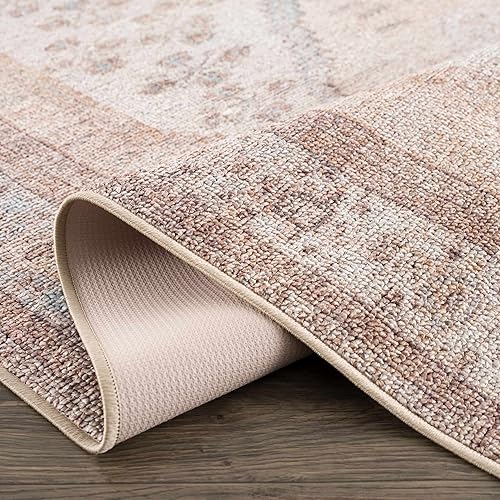 Miniatura 8 de Hauteloom Alfombra Analu para pasillo de cocina, lavable a máquina, alfombra tradicional persa bohemia, estilo bohemio, vintage, envejecida, marrón,