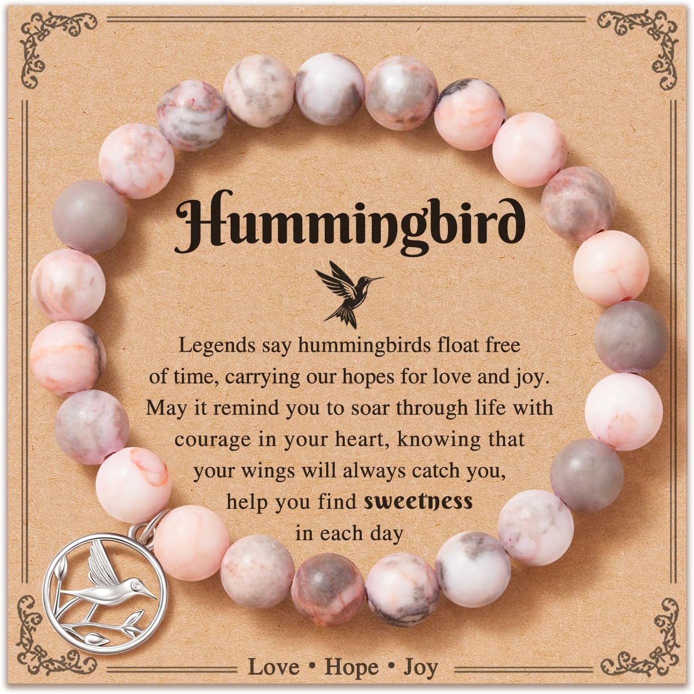 Hummingbird Gifts for Women, Natural Stone Bracelets with Quote Card