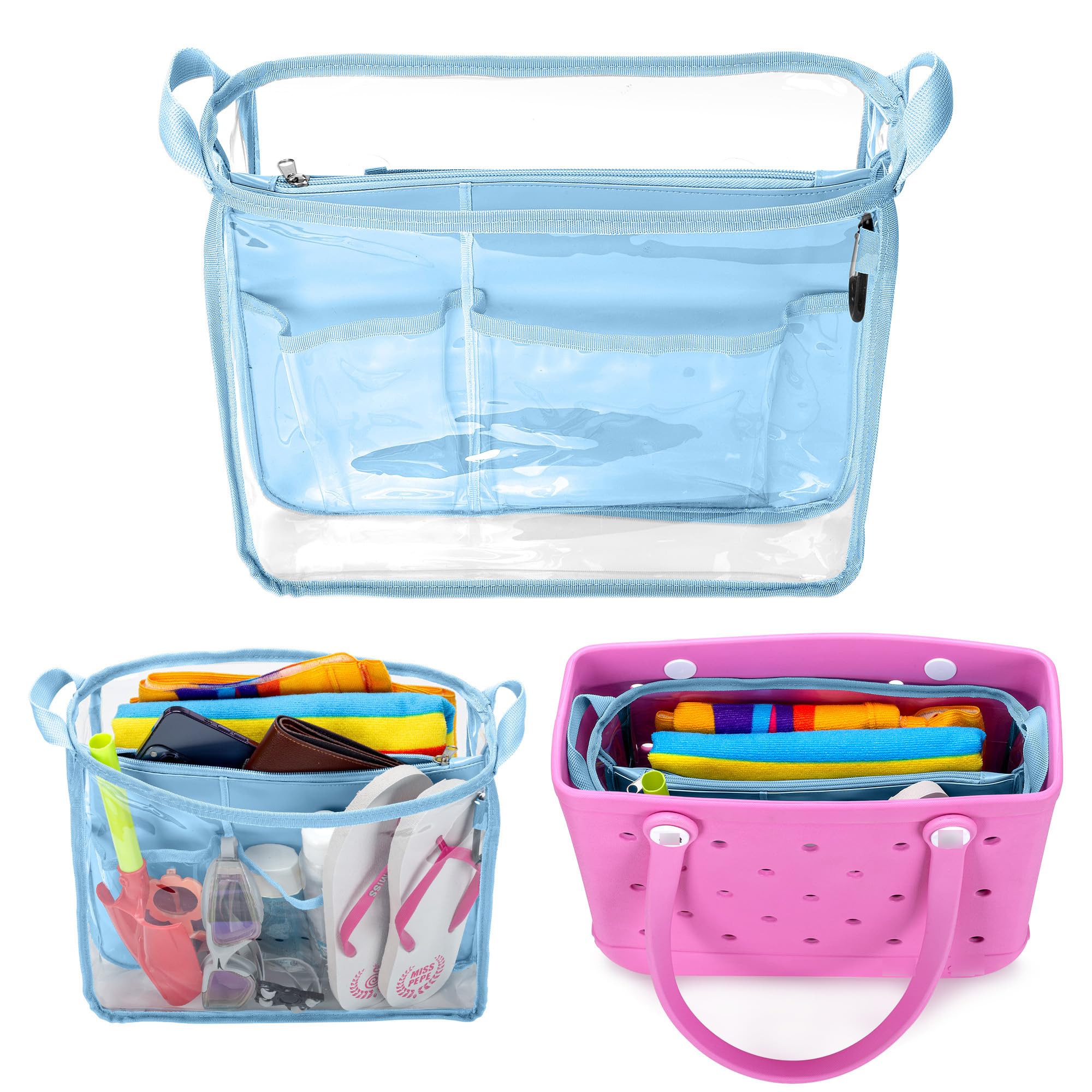 Rexmica Beach Bag Organizer Insert (12.4in x 10.2in x 4.3in) Compatible with Bogg Bag(15in x 13in x 5.25in), Beach Tote Bag Waterproof Organizer Liner