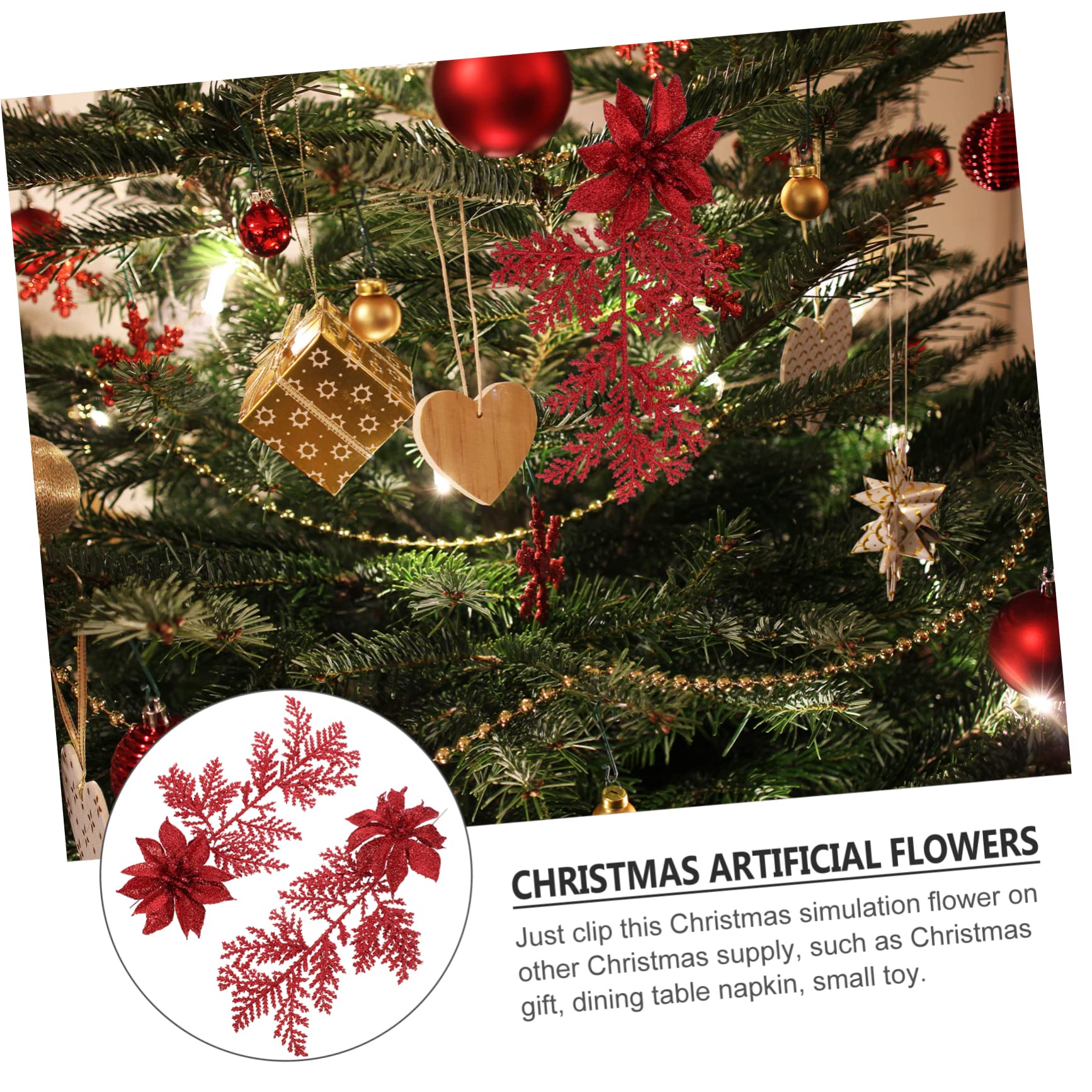 TOPBATHY Lot De 3 Branches De Pin Artificielles pour Sapin De Noël Décoration À Paillettes Imitation Pin avec Clip pour Décorations De Fête 6 Pièces X 3