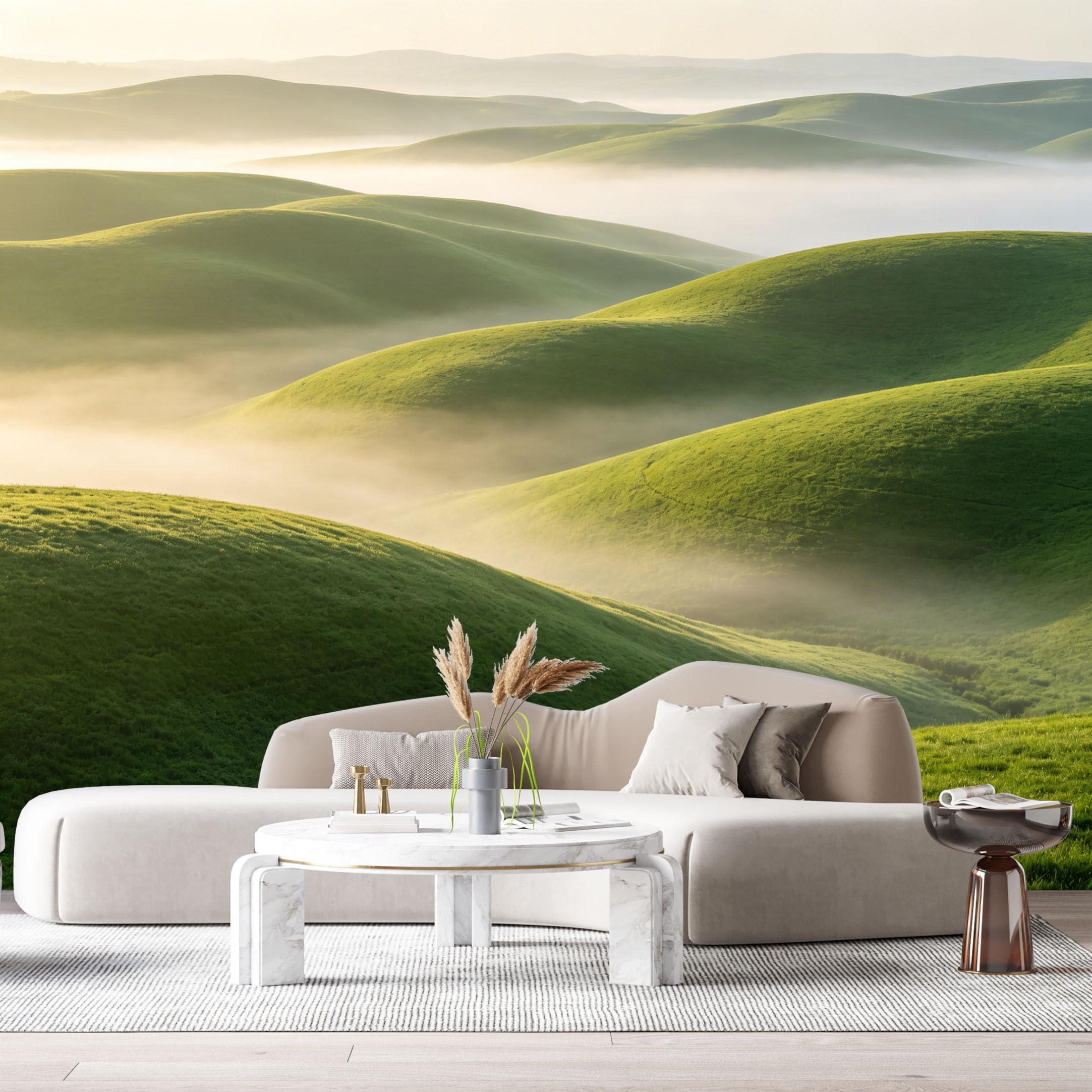 Custom Size Wall Murals Misty Hills Landscape Morning Fog Valley Nature Scene SelfAdhesive Wall Fabric Removable Large Wallpaper for Photo Living Room