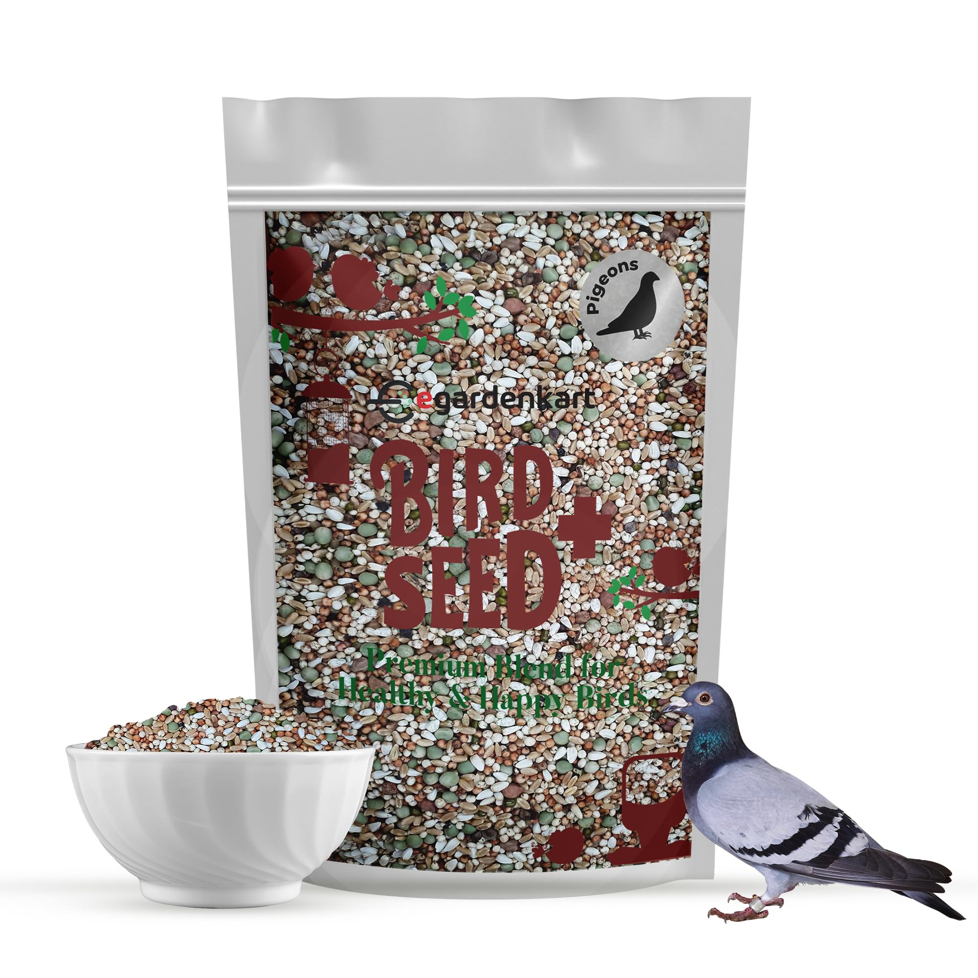 Egardenkart® Bird Food Mix for Pigeon - 1kg, Pigeon Food | Premium Bird Feed for Domestic Pigeon | Nutritionally Complete Bird Seed Mix for Dove, Wild Pigeon And Large Wild Birds (1kgs, Pigeon)