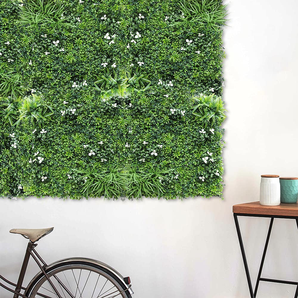 SunnyRoyal 1 panel de boj artificial de 40 x 40 pulgadas, seto topiario de pared de vegetación, pantalla de hiedra de privacidad, decoración de imitación para uso en interiores y exteriores,