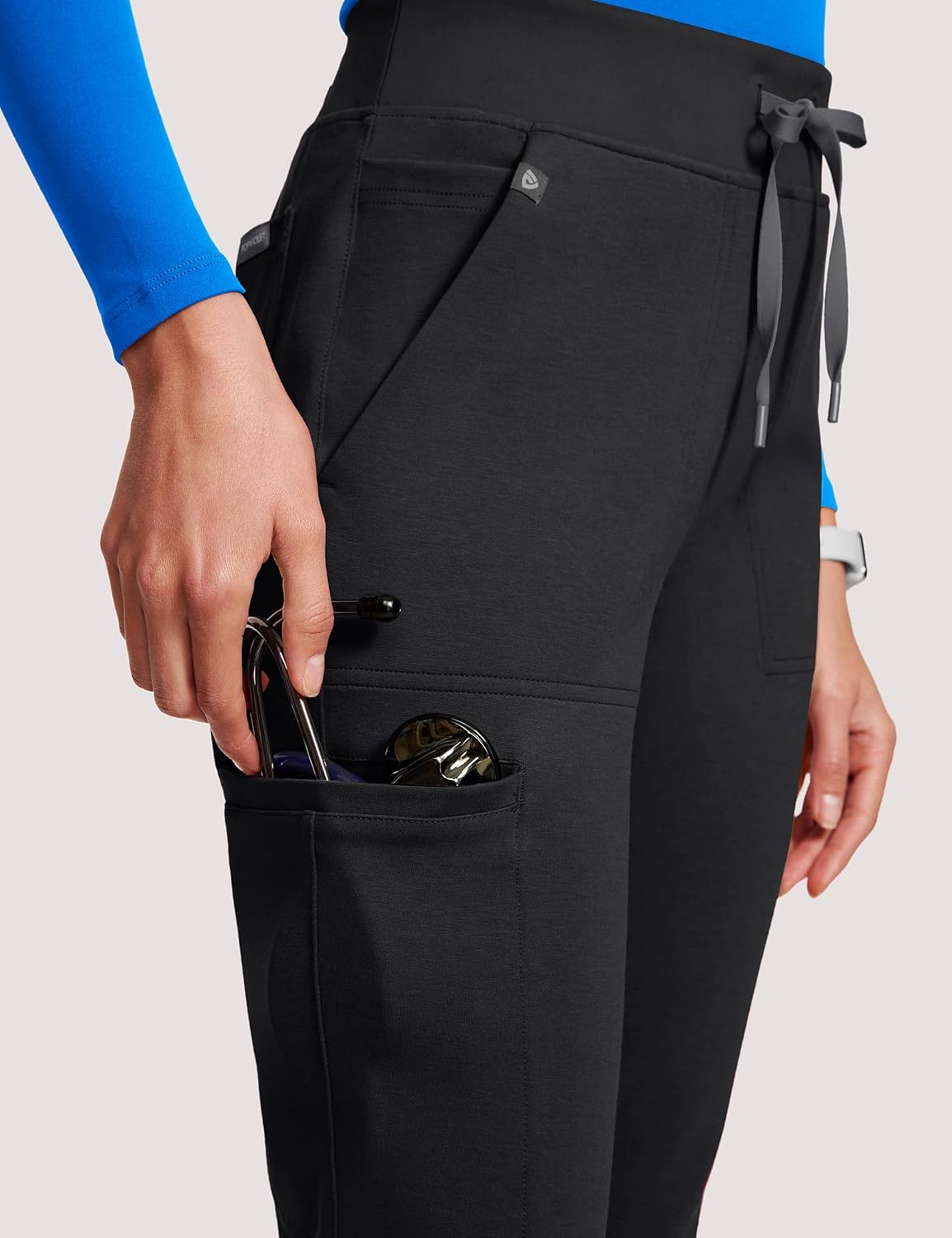 Womens High Waisted Jogger Scrub Pants Thick Stretch Knit Medical Work Bottoms with 7 Pockets Yoga Waistband - Image 5