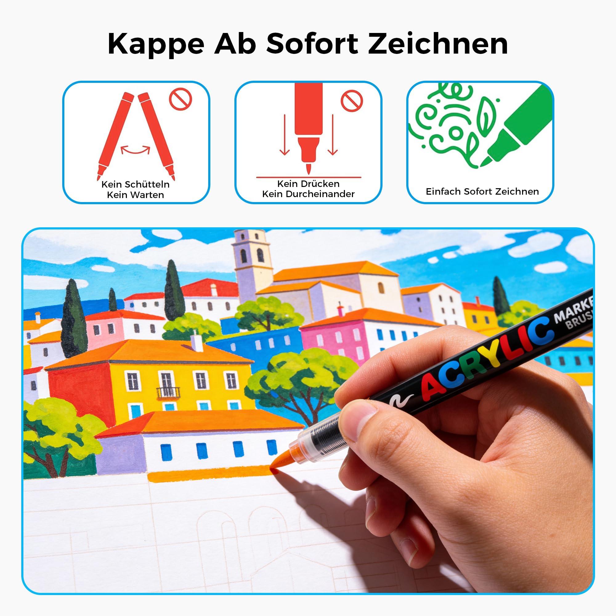 Tongfushop 240 Farben Acrylstifte Set, Acrylmarker mit Pinselspitze, Automatischer Tintenkontrolle – Deckend, Ungiftig für Stein, Keramik, Holz, Leinwand – Mega Set für Künstler & DIY Kreative