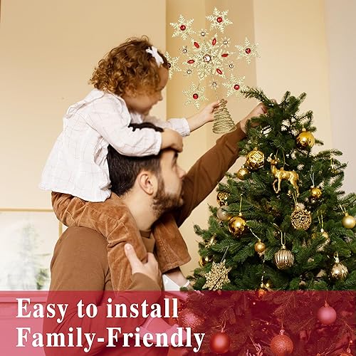 Miniatura 3 de Copo de nieve dorado brillante para árbol de Navidad, copo de nieve de metal brillante 3D para decoración de Navidad, decoración de interiores de