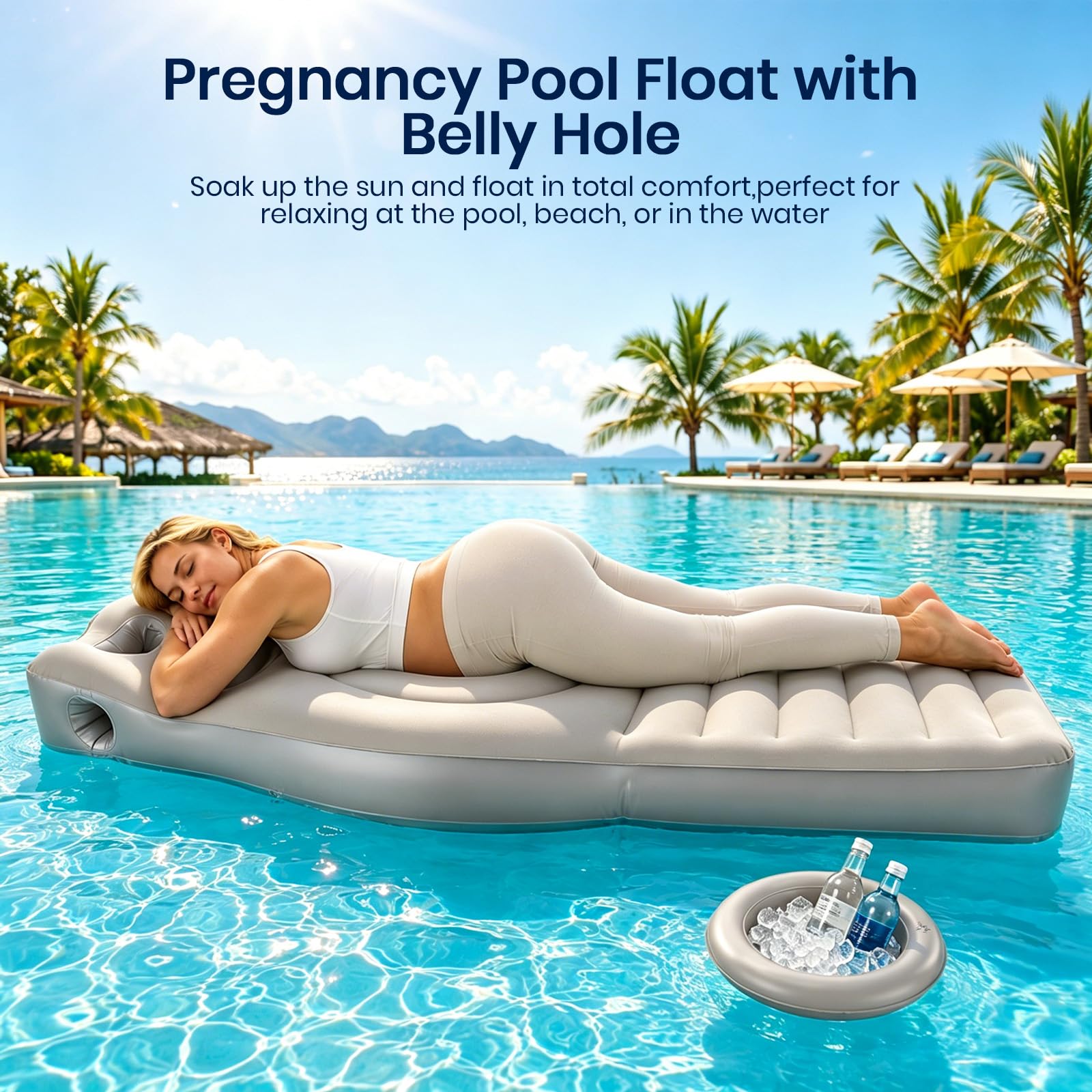 Cojín hinchable de embarazo con abertura abdominal, colchón de aire de PVC flocado para embarazadas para tumbarse sobre el estómago, con bomba y bandeja de agua extraíble, ideal para embarazadas y