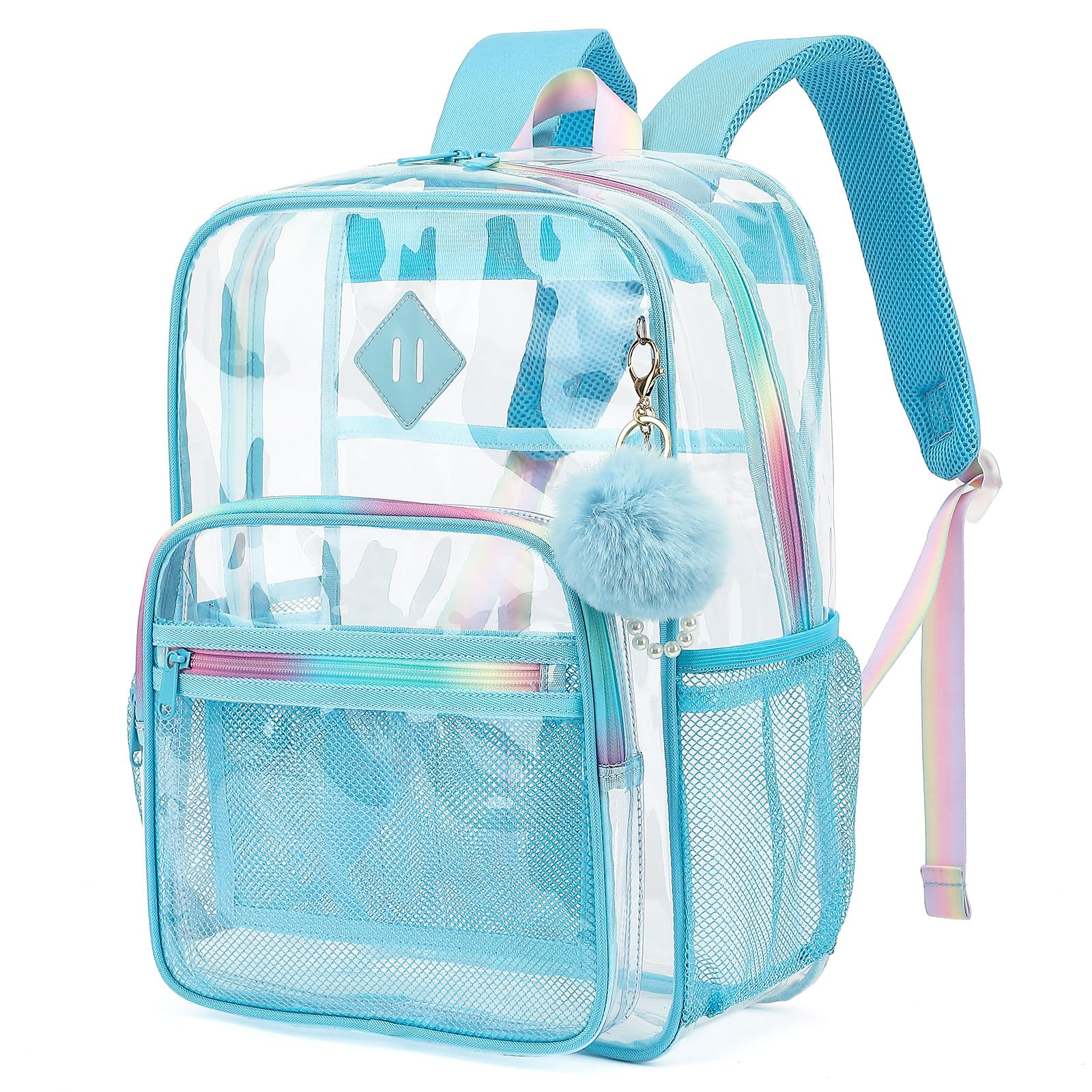 Blue Clear Backpack for School Heavy Duty PVC Transparent Bookbag