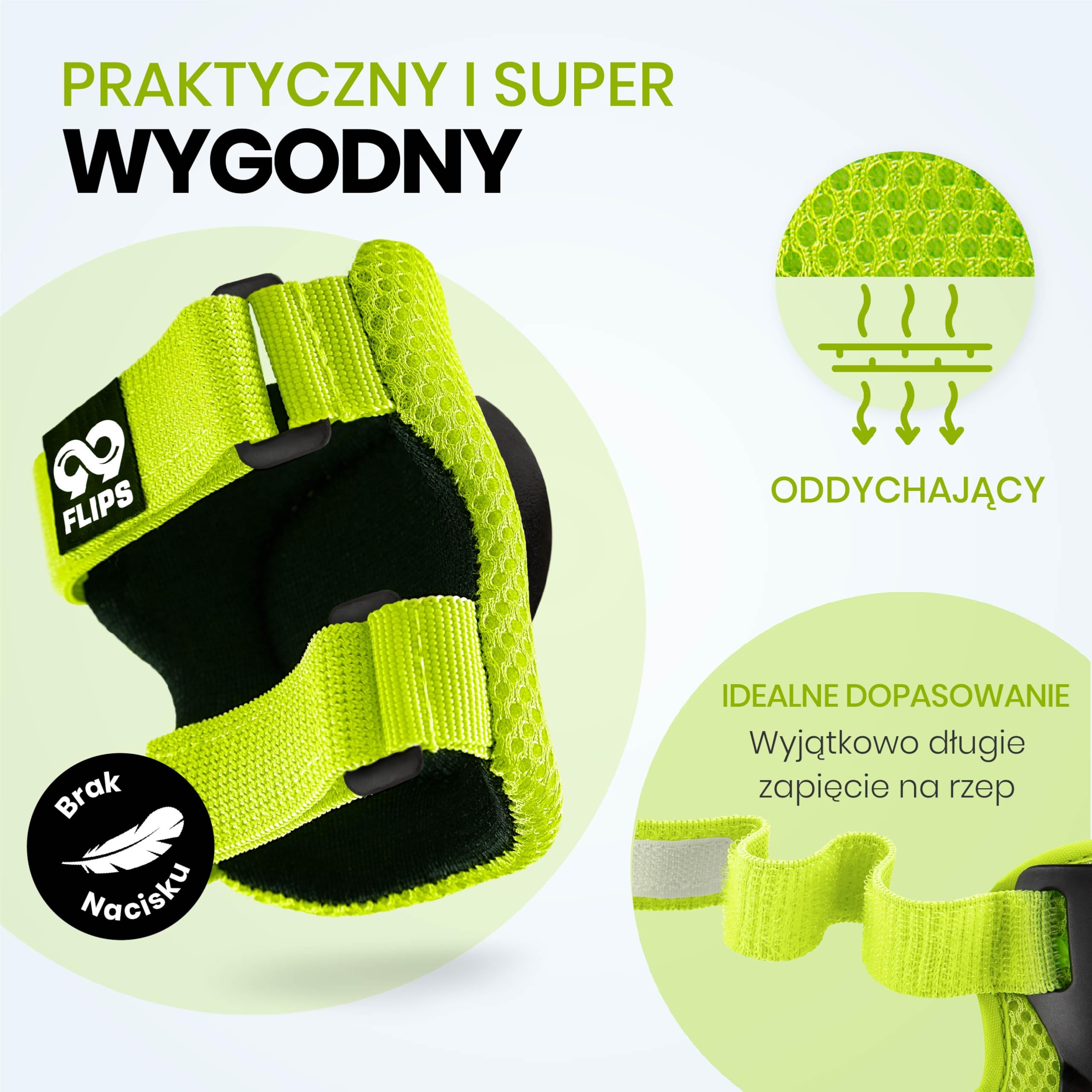 99FLIPS FLASH Zielone Ochraniacze dla Dzieci S/M Zestaw 6 el Nakolanniki Nałokietniki i Ochraniacze na Nadgarstki na Rolki