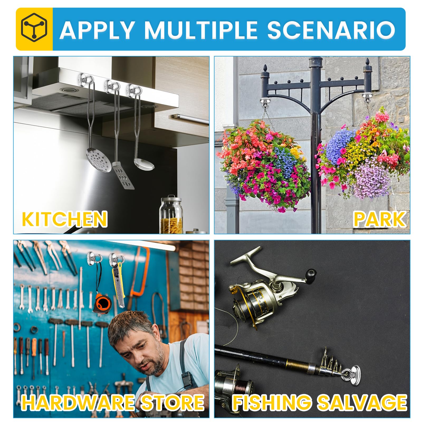 BEST CHOICE MAGNETS Ganchos magnéticos, 45 kg, ganchos magnéticos resistentes con perno de agujero avellanado, perfectos para el hogar, cocina, lugar de trabajo, oficina y garaje, paquete de 10