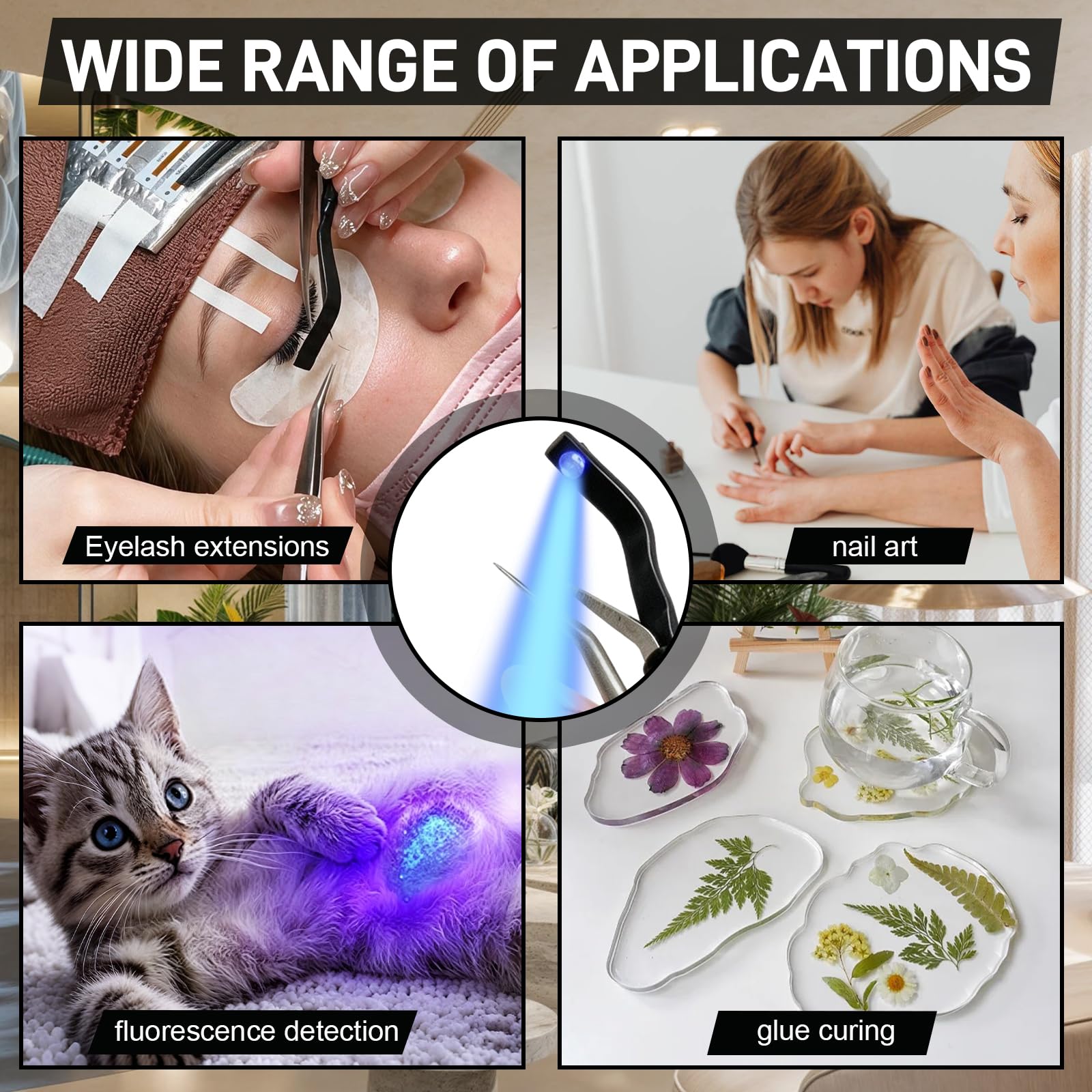 Lampada per Ciglia, Lampada UV 1 W con Pedale per Polimerizzazione UV | Lampada per Extension Ciglia con 2 Strisce Luminose Flessibili e Pinzetta per Colla per Ciglia Smalto per Unghie e Gel UV