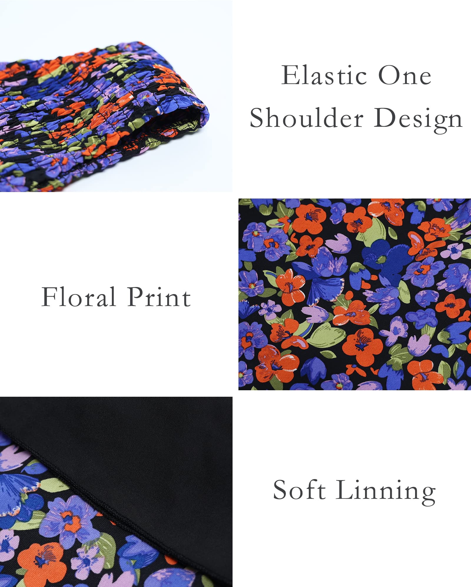 BTFBM 2025 Summer One Shoulder Dresses for Women Casual Sleeveless High Waist Floral Flowy Smocked Boho Beach Maxi Dress