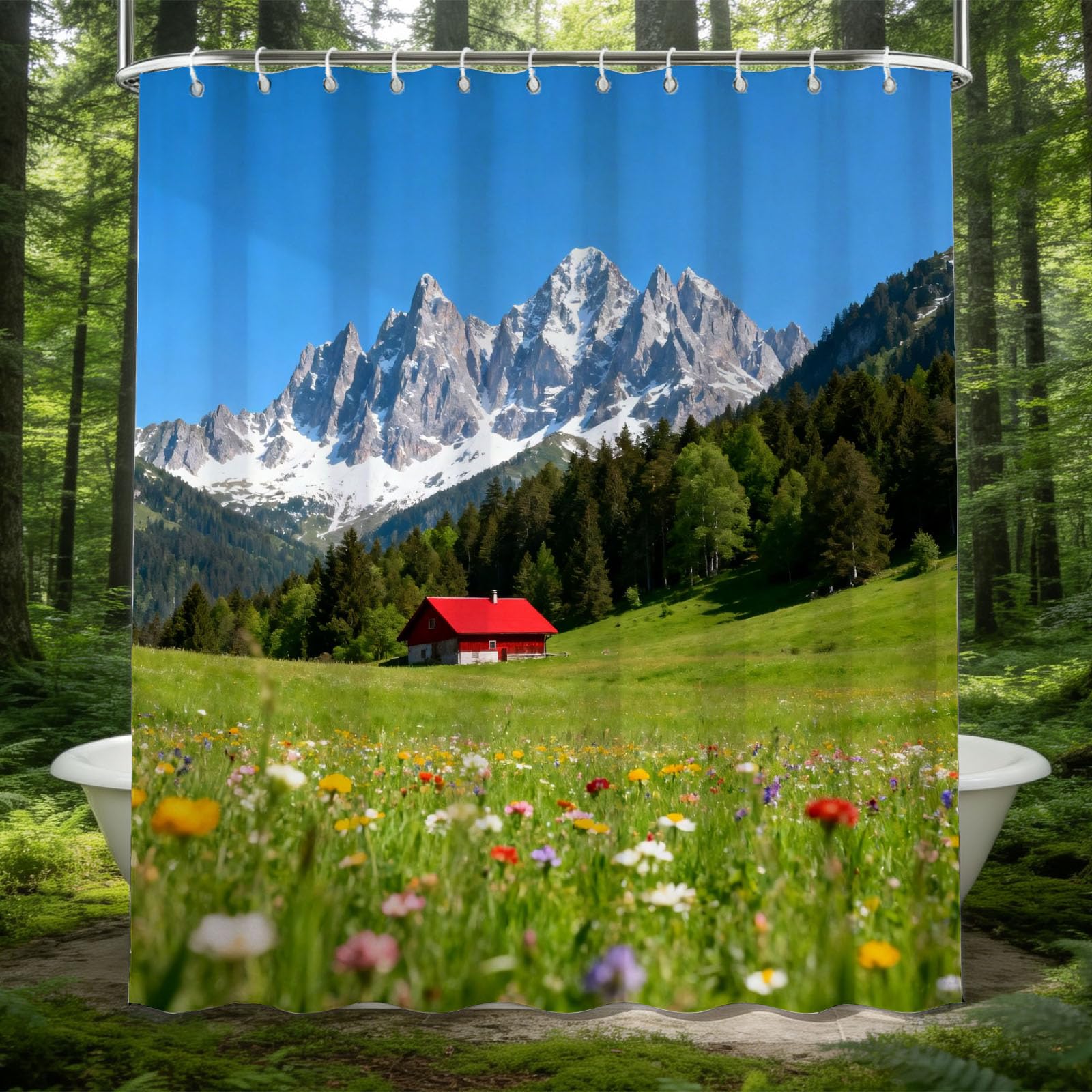 Hongduo 3D the Mountains Shower Curtain for Stalls Bathtubs Nature Theme Bathroom Decor Shower Curtain Set Polyester Fabric Waterproof 180x200cm/71X79 Inch with Hooks