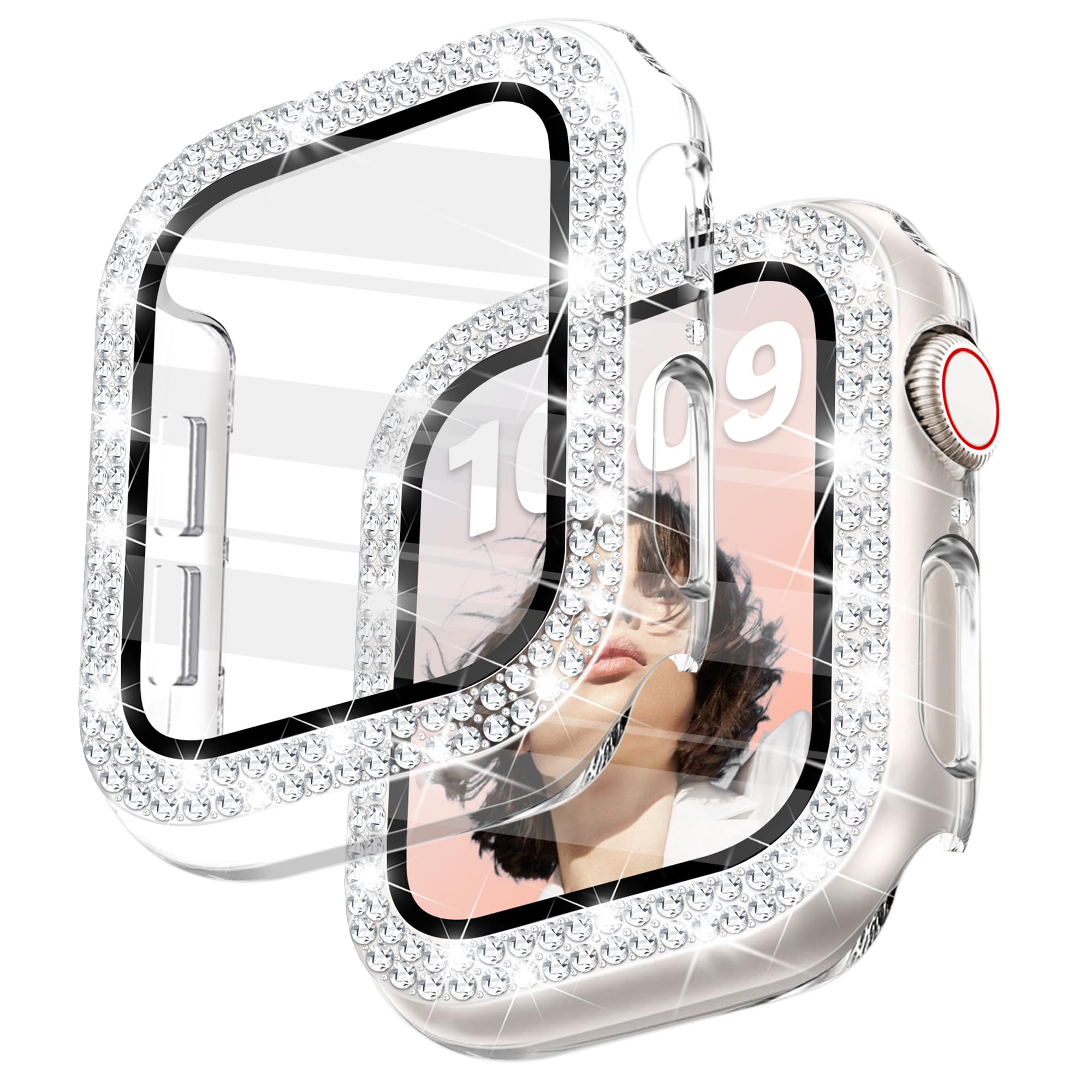 Bling Watch Case with HD Screen Protector Women Compatible with Apple Watch 40mm Diamond Protective PC Face Cover Frame Protector for iWatch Series 6/5/4/SE/SE2/SE3 Clear