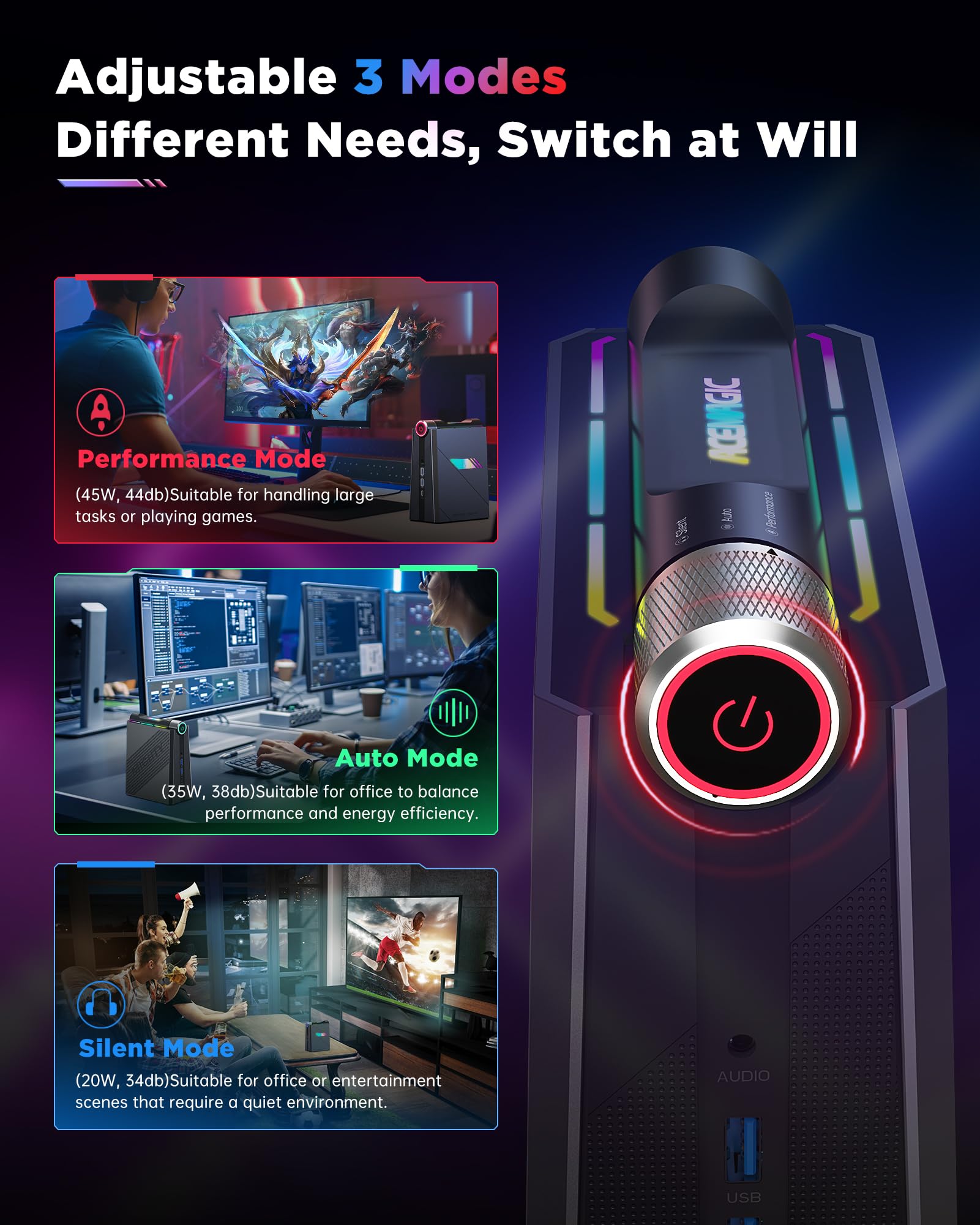 ACEMAGIC RGB Mini PC Gamer ΙntelCore i9 11900H (fino a 4,9 GHz) 32 GB DDR4 512 GB SSD, 24 MB Cache Micro Computer Desktop per Gaming/Business【3 modalità|Doppia ventola|WiFi 6|Bluetooth 5.2】
