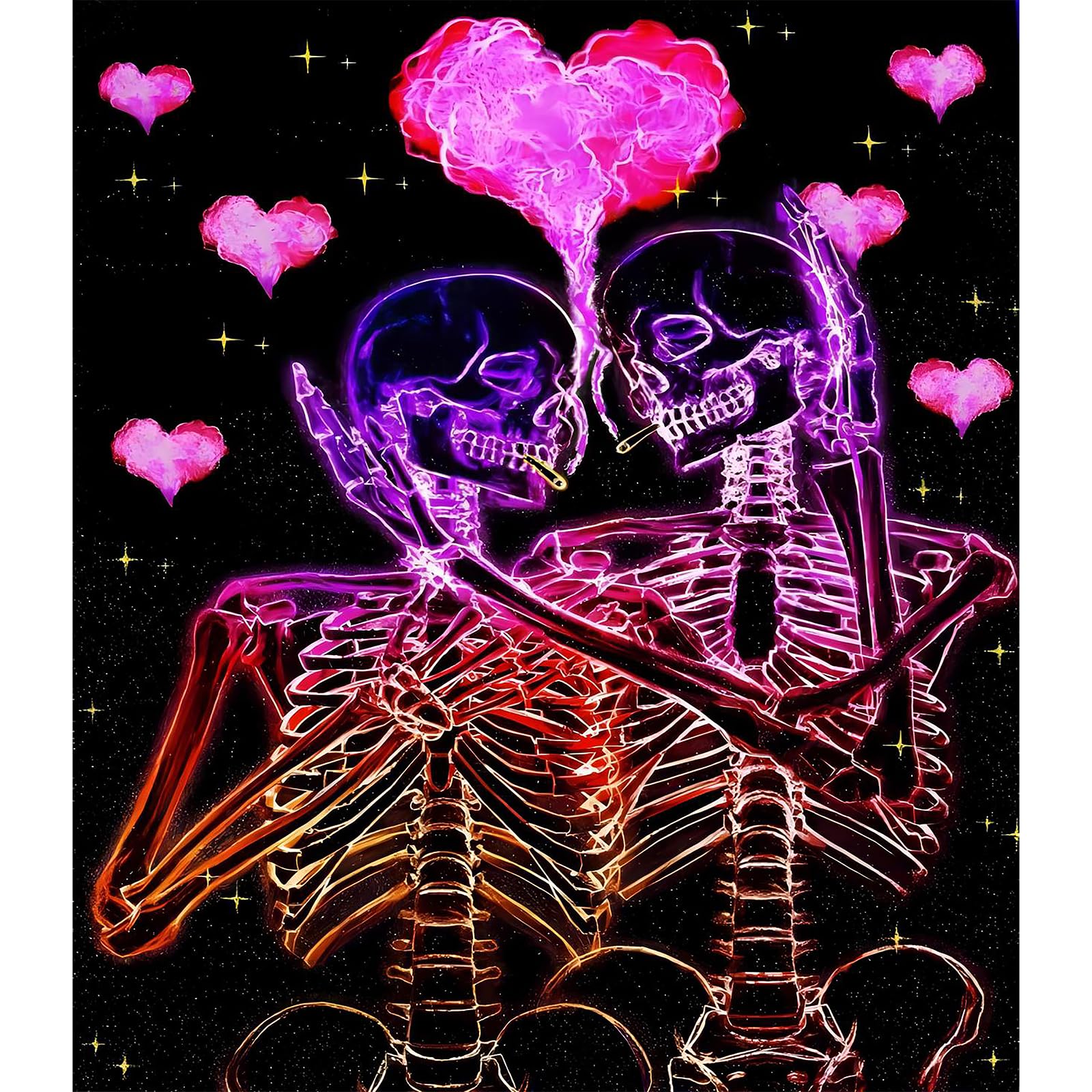 Roninkier Skeleton Lover UV Tapestry Black Light Wall Cloth, Psychedelic Aesthetic The Kissing Lovers Tapestry Wall Hanging for Bedroom Living Room (Skeleton Lover 5, 230 x 180cm)