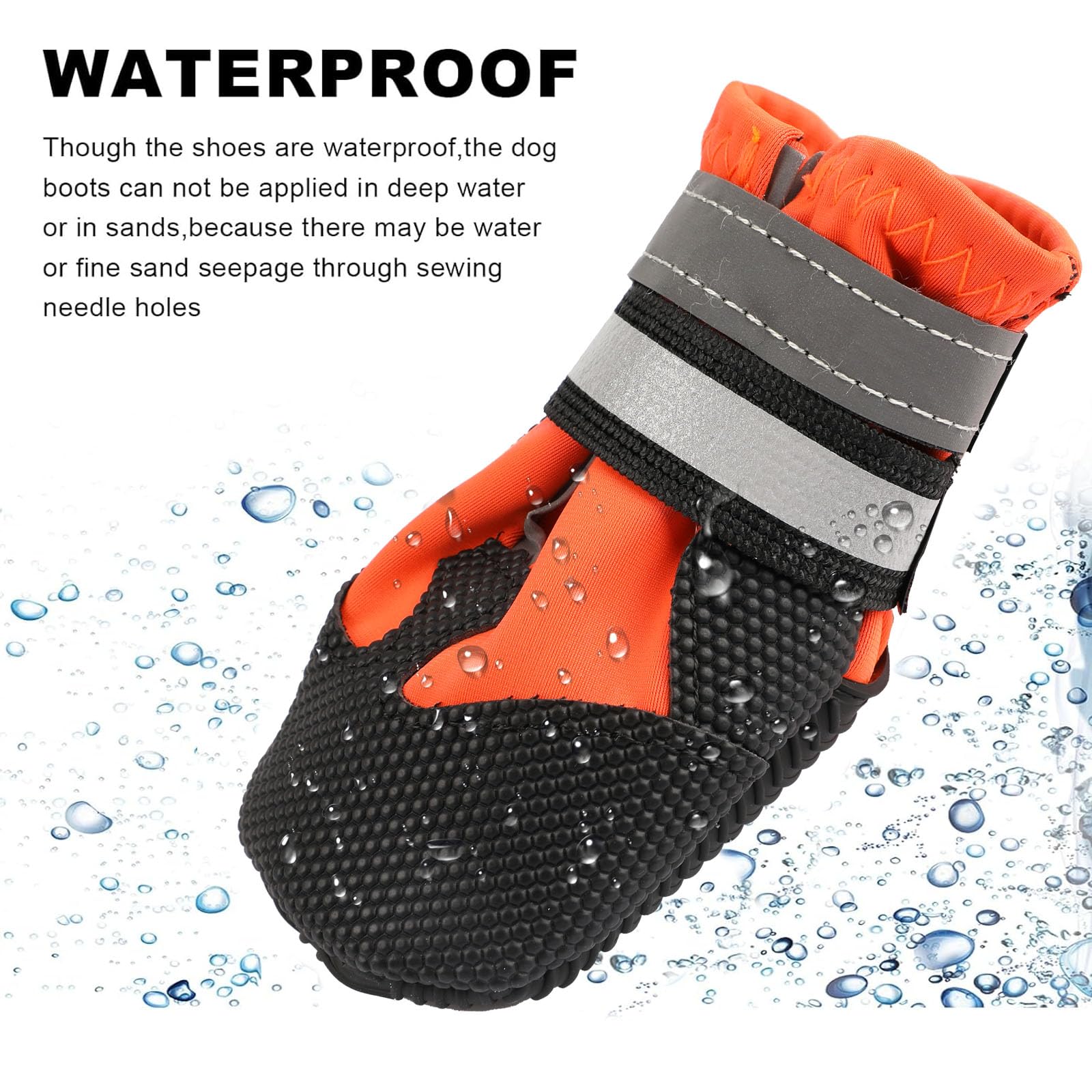 Ohcozzy Waterdichte hondenschoenen, antislip hondenlaarzen met reflecterende bandjes, slijtvaste rubberen zool hondenpootbeschermer voor kleine, middelgrote en grote honden, 4 stuks (XL, zwart
