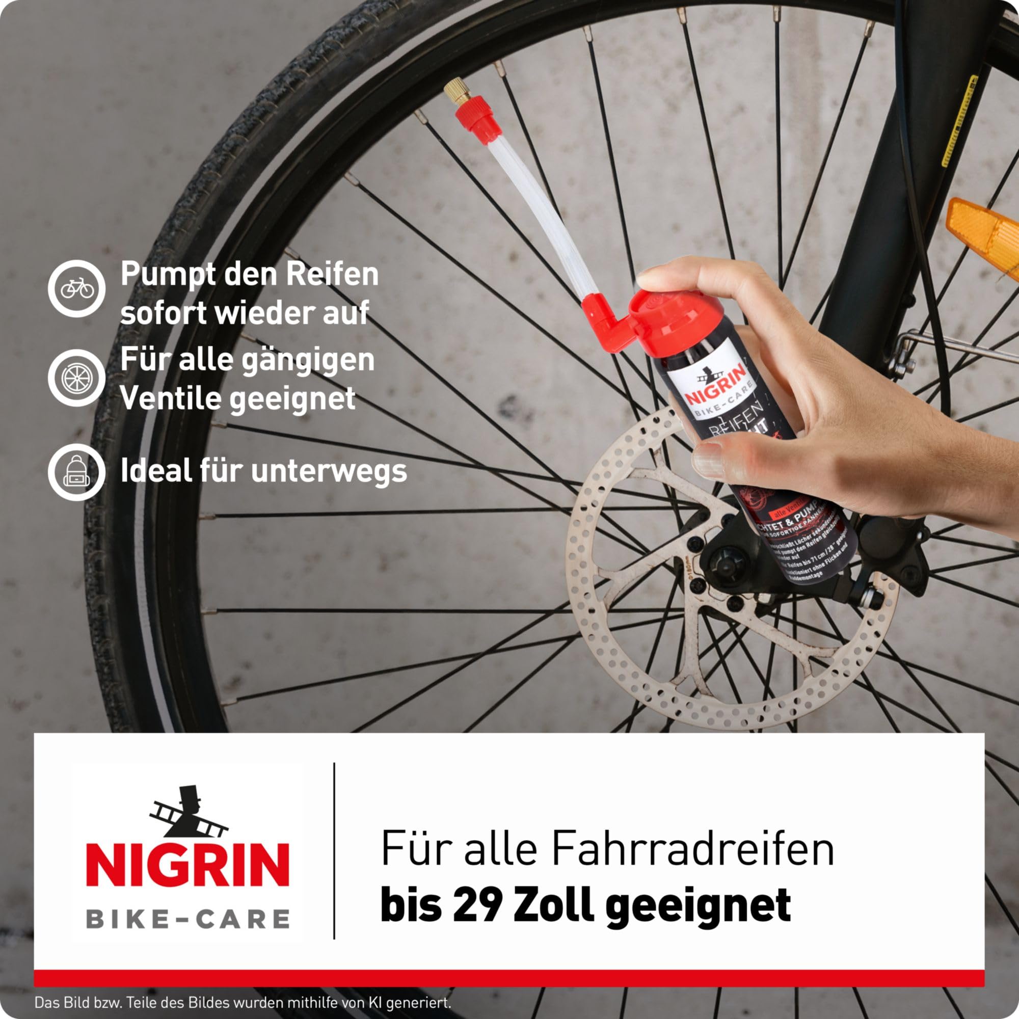 NIGRIN Fahrrad Reifendicht, sofortige Pannenhilfe, geeignet für alle gängingen Ventile, 75 ml - 4