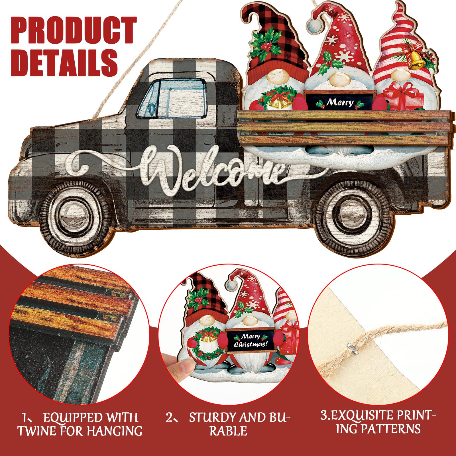 Chitidr 23 Pcs Spring Interchangeable Gnome Welcome Sign Summer Wooden Gnomes Sign Truck Decor Seasonal Hanging Sign Rustic Truck Welcome Door Decor for Spring Summer Holiday(Black White)