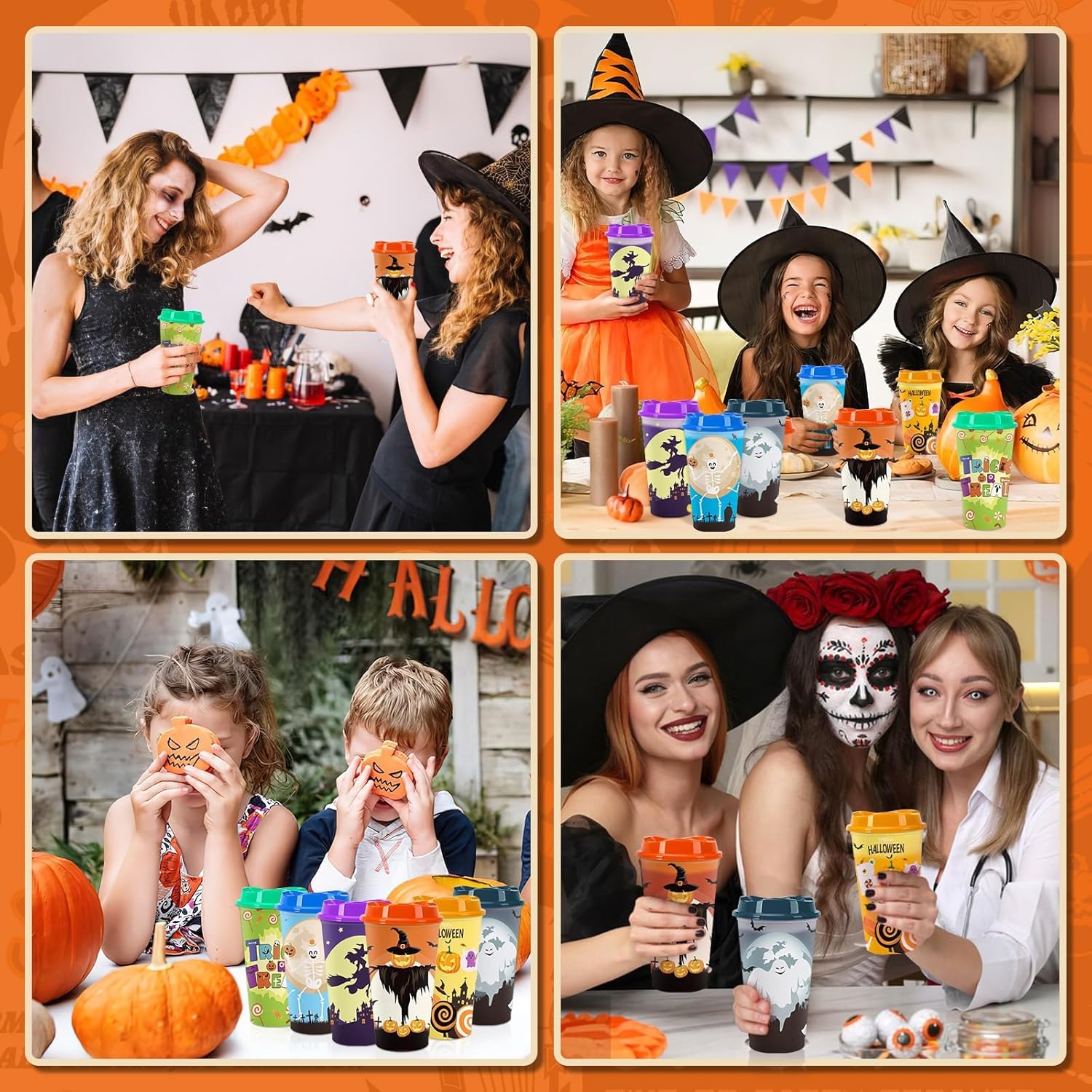 Jansun 12pcs Halloween Color Changing Cups, 16Oz Reusable Plastic Coffee Cups with Lids for Party Decorations Halloween Cups for Party Favors Supplies - Image 7