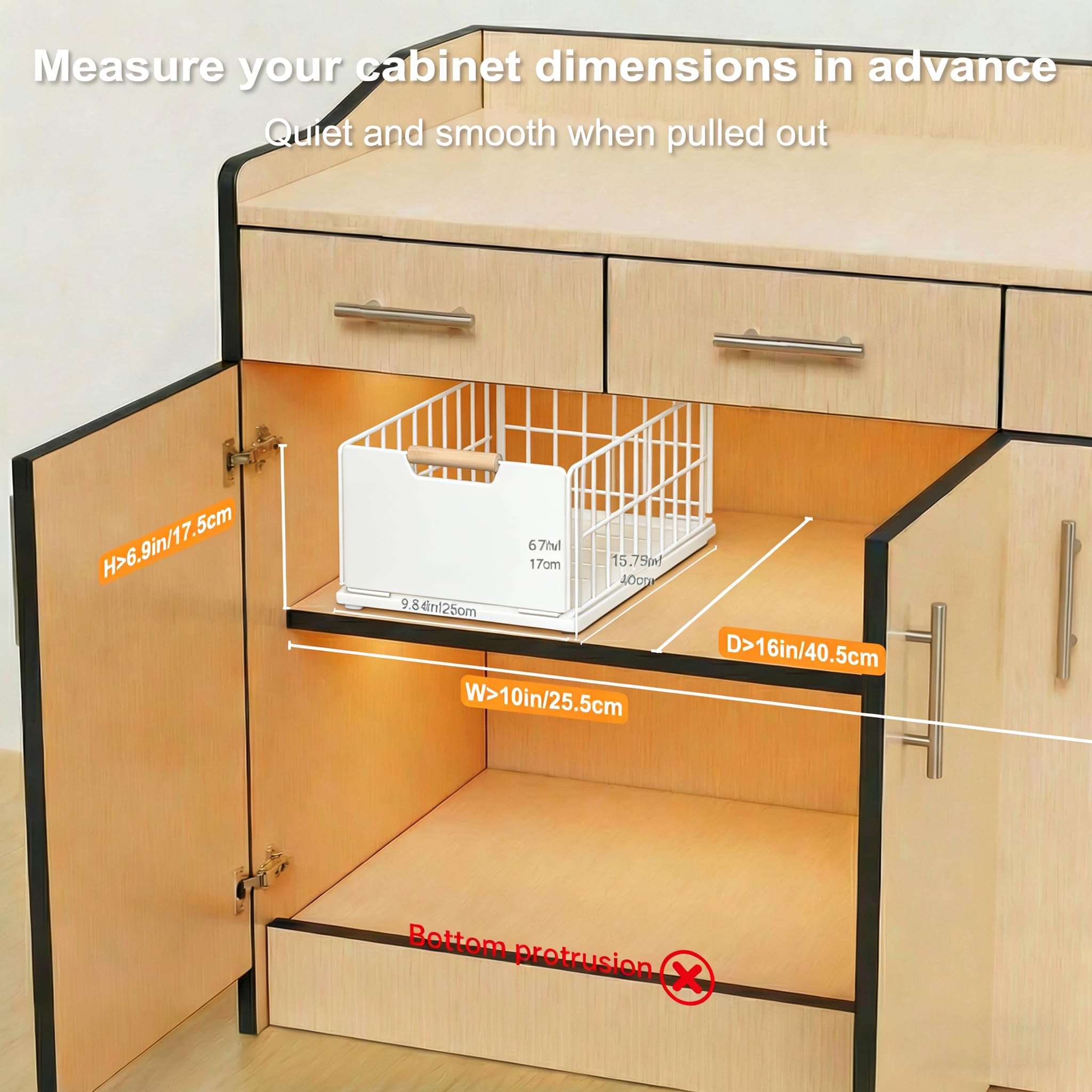2 Stück Teleskopschublade Ausziehbare Schublade Küche, Slide Out Schubladen Organizer Mit Schubladenschienen und Kleber, Metall Pull Out Drawer für Küchenschränke(40T x 25B x 18H CM) - Ohne Bohren