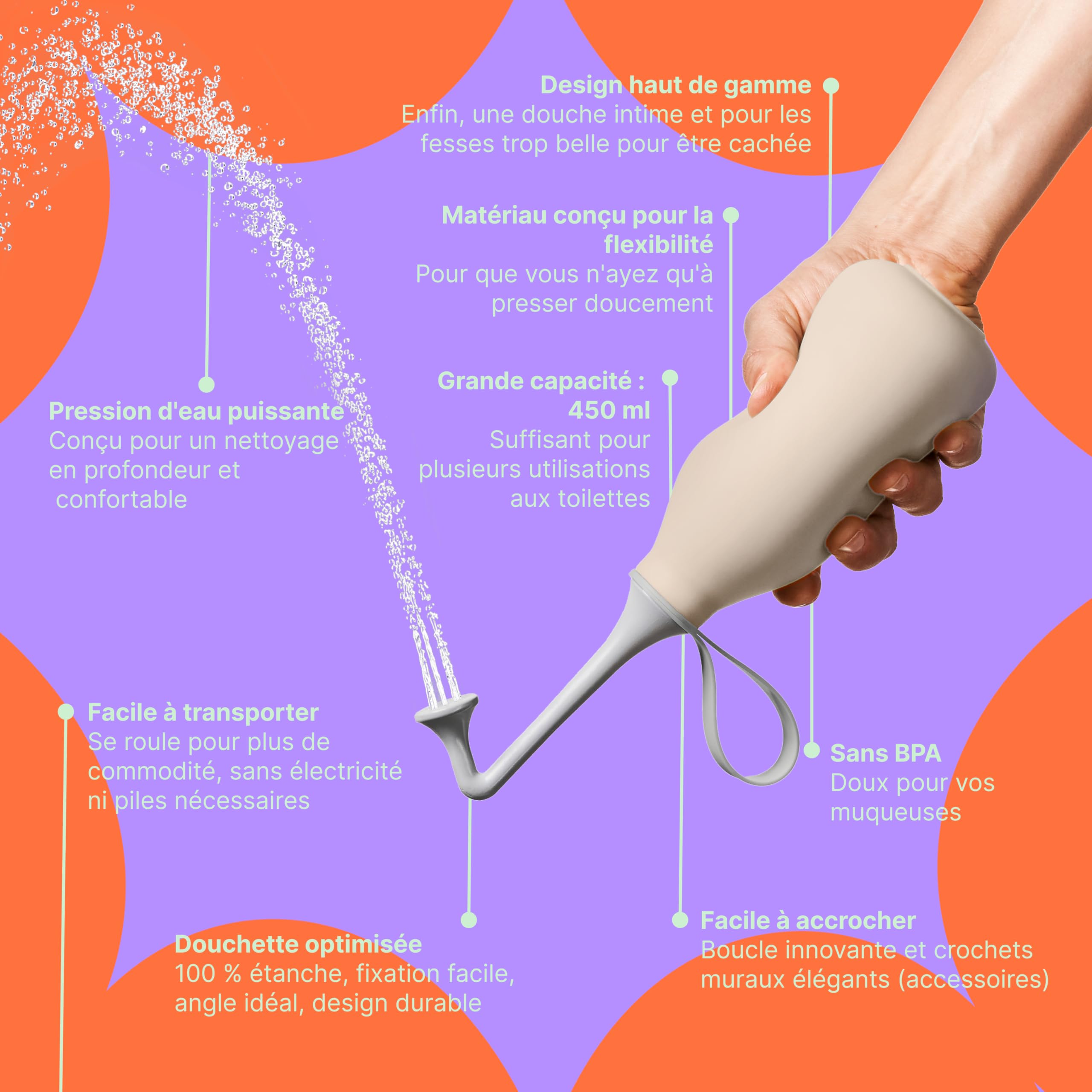Douche Intime 3.0 – Bidet portable et durable, remplace lingettes, économise papier toilette, sans BPA, avec sac de transport pratique