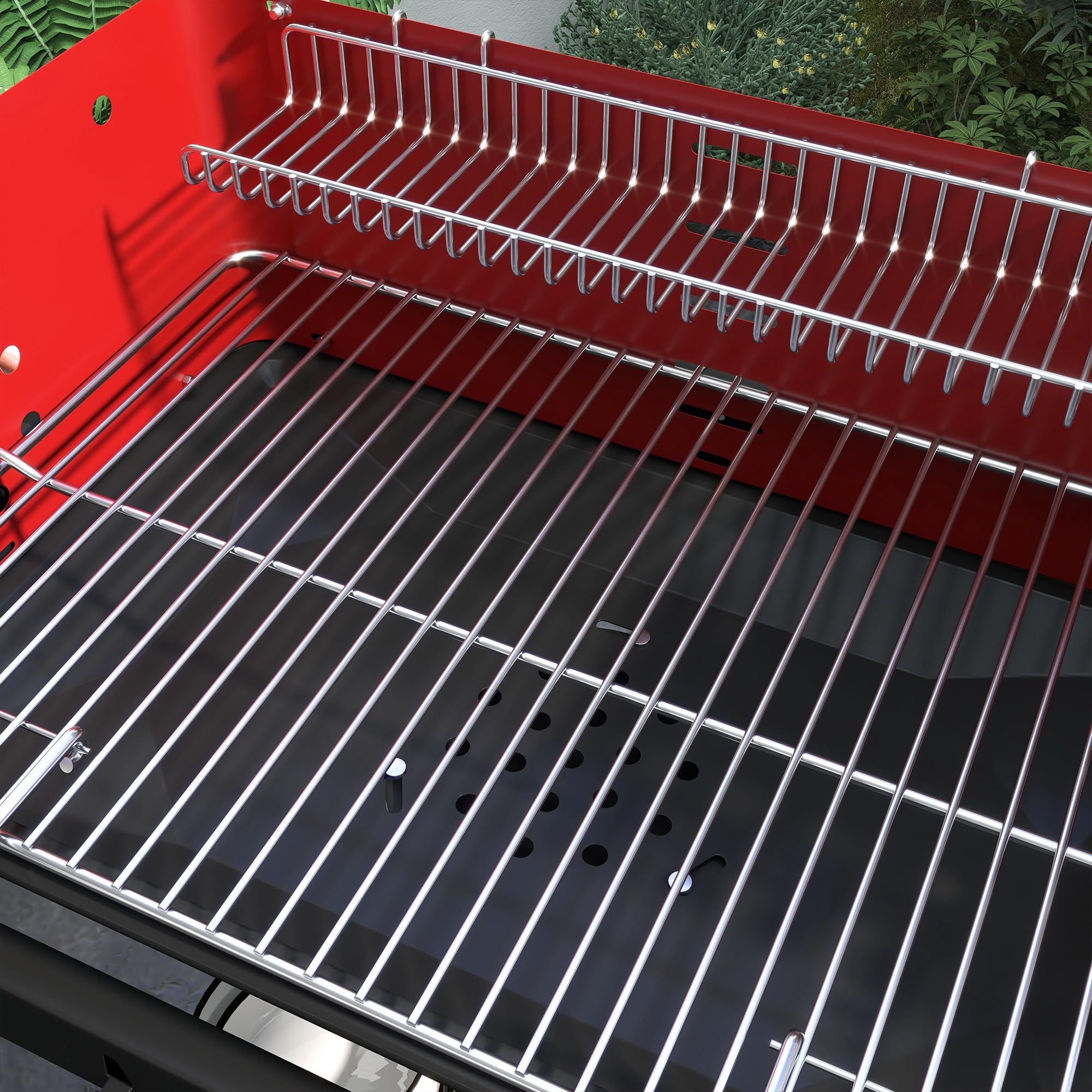 Outsunny Barbecue a Carbonella con Ruote, Griglia Regolabile, 3 Ripiani, 103x47x95 cm, Rosso