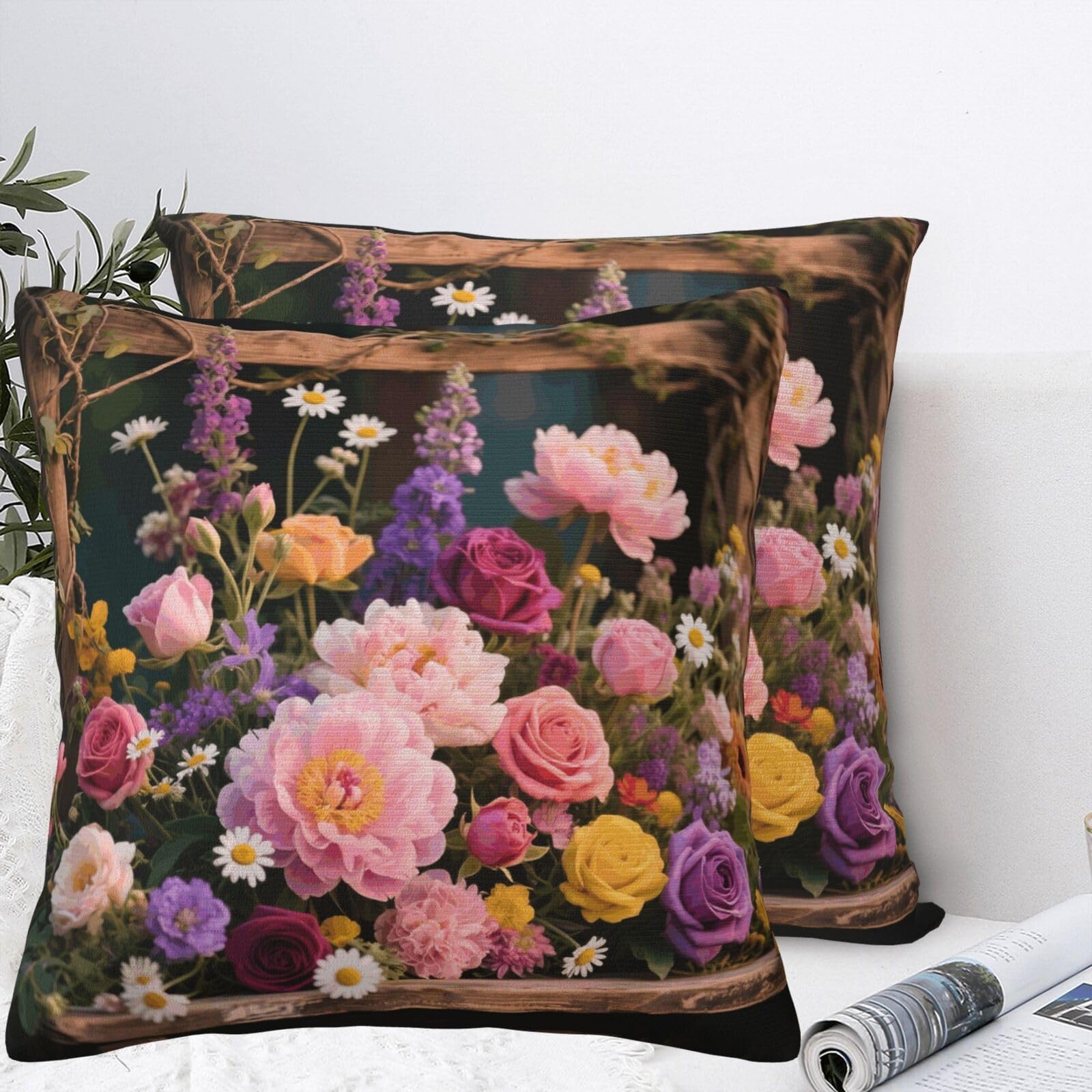 BTCOWZRV Retro Flowers Plush Throw Pillow Covers 18"X18",Soft Cozy Couch Cushion Covers Decorative Pillow Cases for Holiday Home Bedroom Sofa Decors
