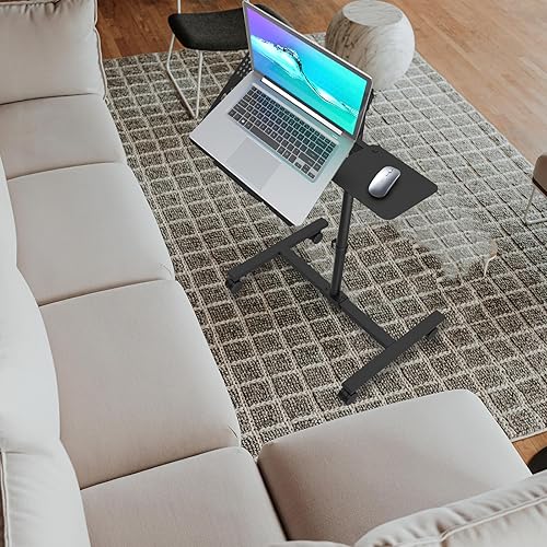 Miniatura 8 de Escritorio giratorio para computadora portátil, altura ajustable, con ruedas y almohadillas para los pies, soporte para computadora para oficina en