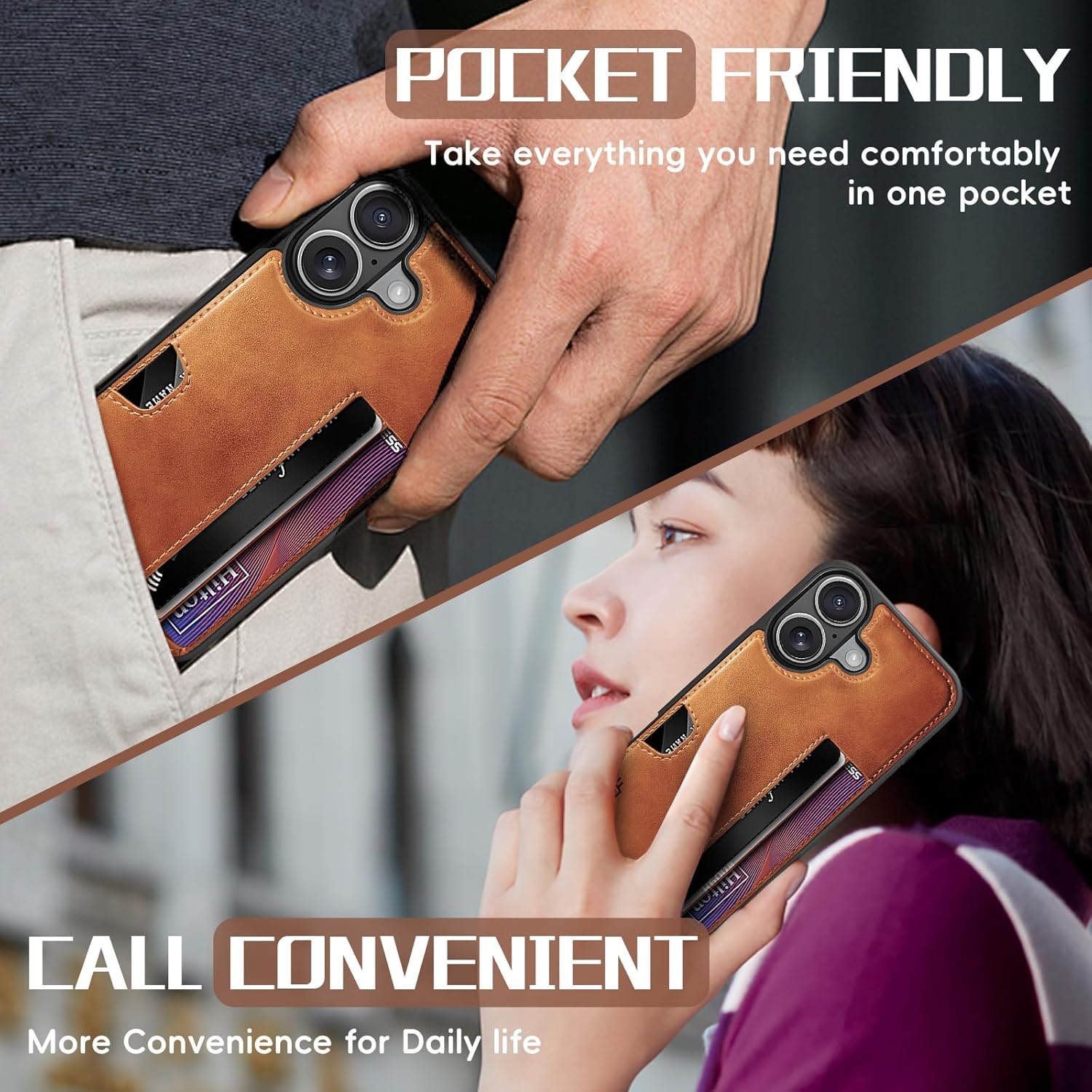 Leather Case for iPhone 16 with Card Holder Soft Leather Wallet Case, Protective Slim Shockproof Phone Cover for Man Women (Brown) - Image 7